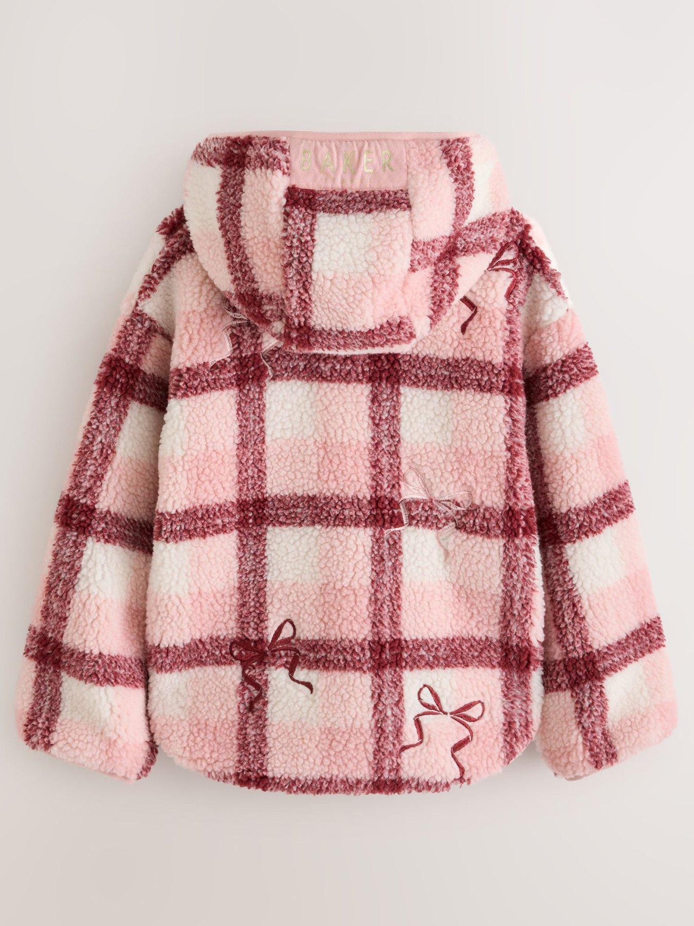 Image 3 of 7 of Ted Baker Girls Check Print Bow Borg Hooded Fleece - Pink