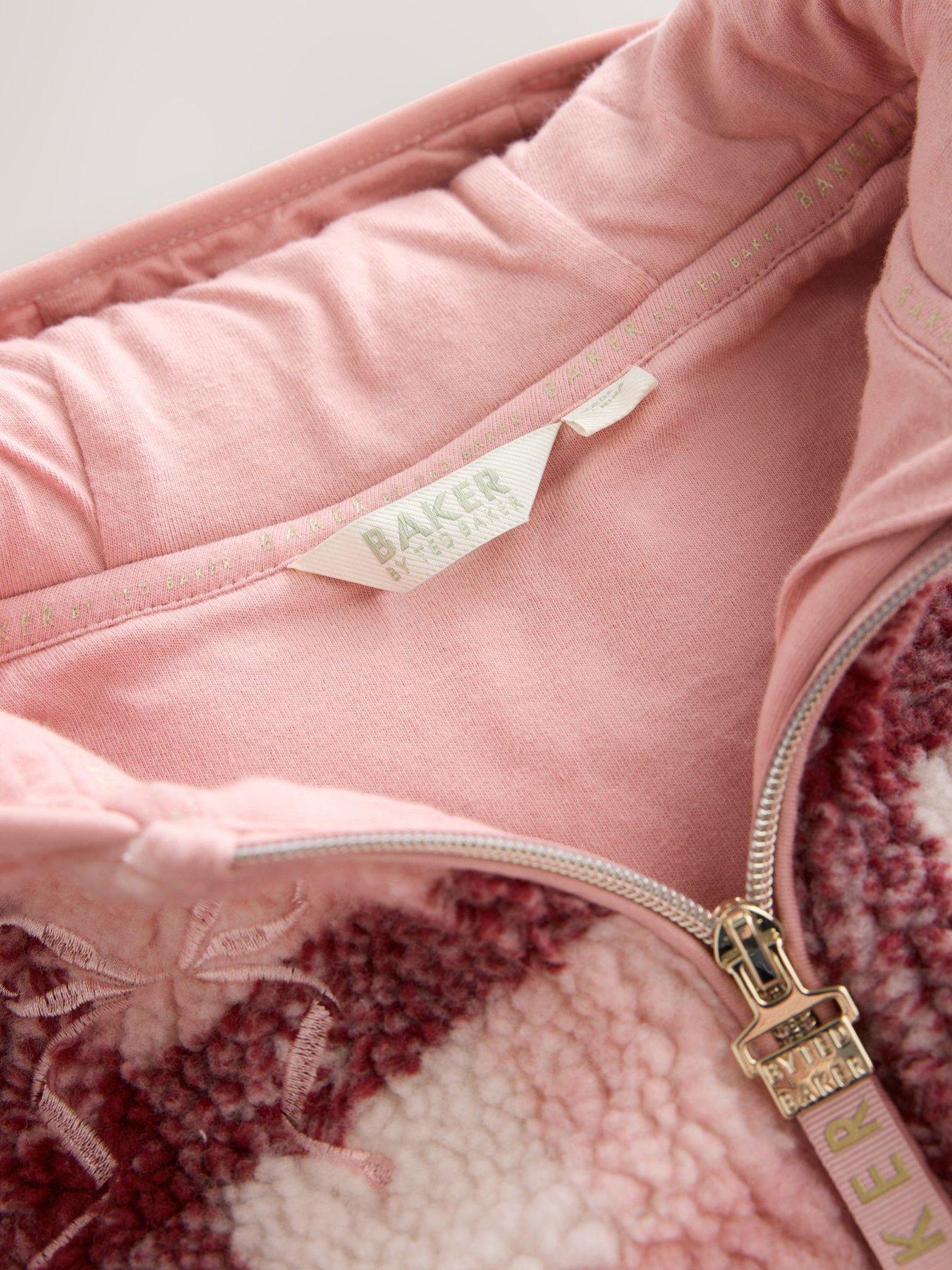 Image 4 of 7 of Ted Baker Girls Check Print Bow Borg Hooded Fleece - Pink