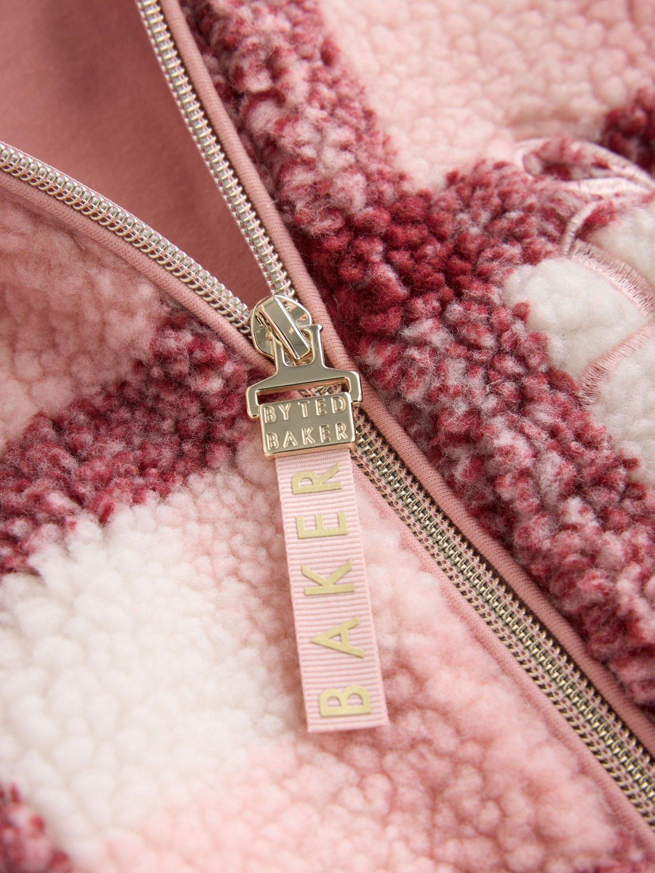 Image 5 of 7 of Ted Baker Girls Check Print Bow Borg Hooded Fleece - Pink