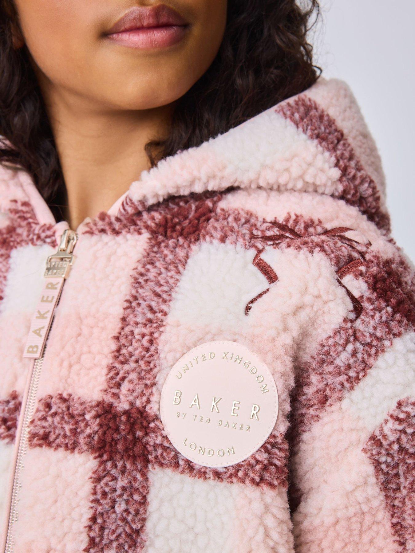 Image 6 of 7 of Ted Baker Girls Check Print Bow Borg Hooded Fleece - Pink