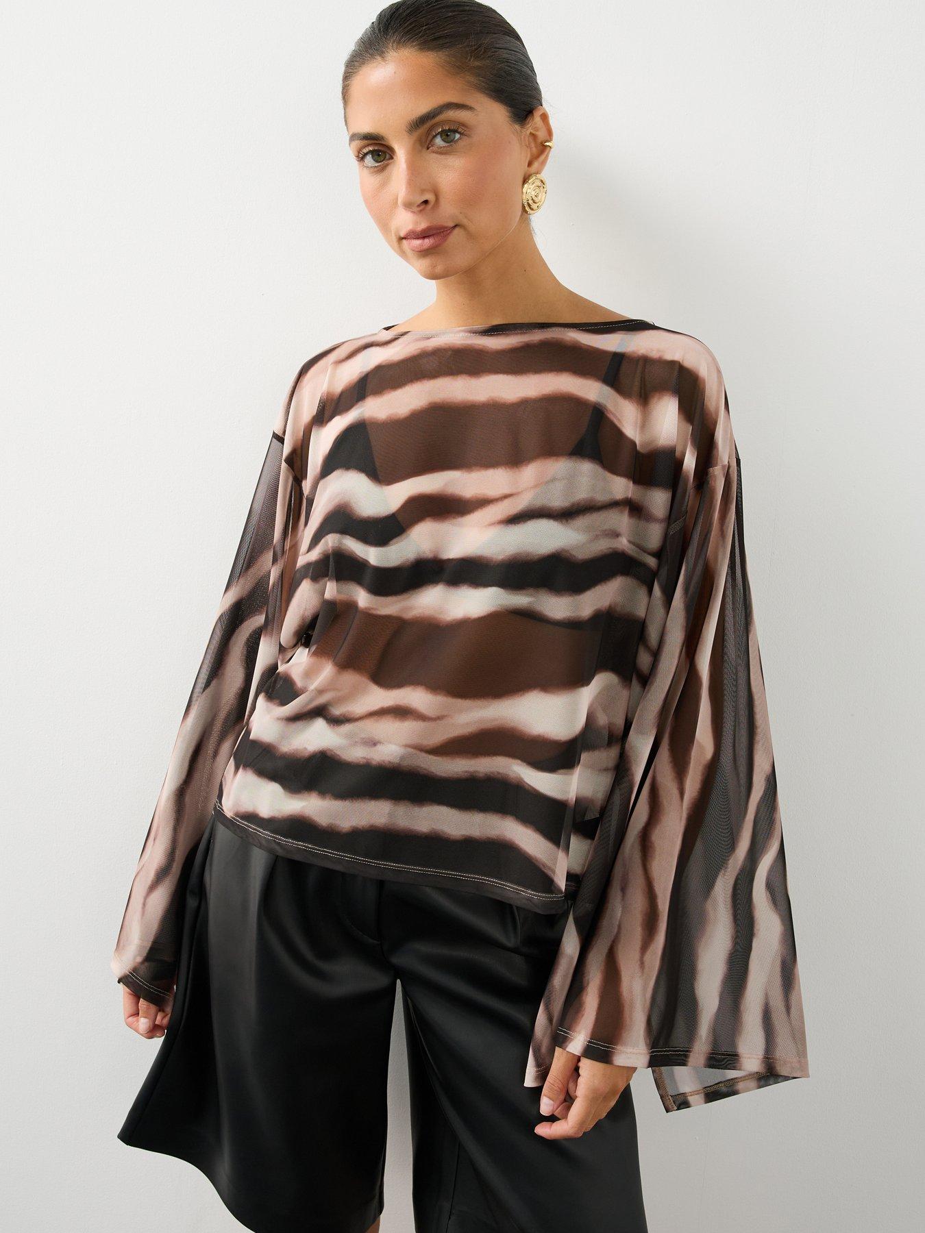 Image 1 of 7 of The Very Collection Womens Volume Sleeve Zebra Print Top - Animal
