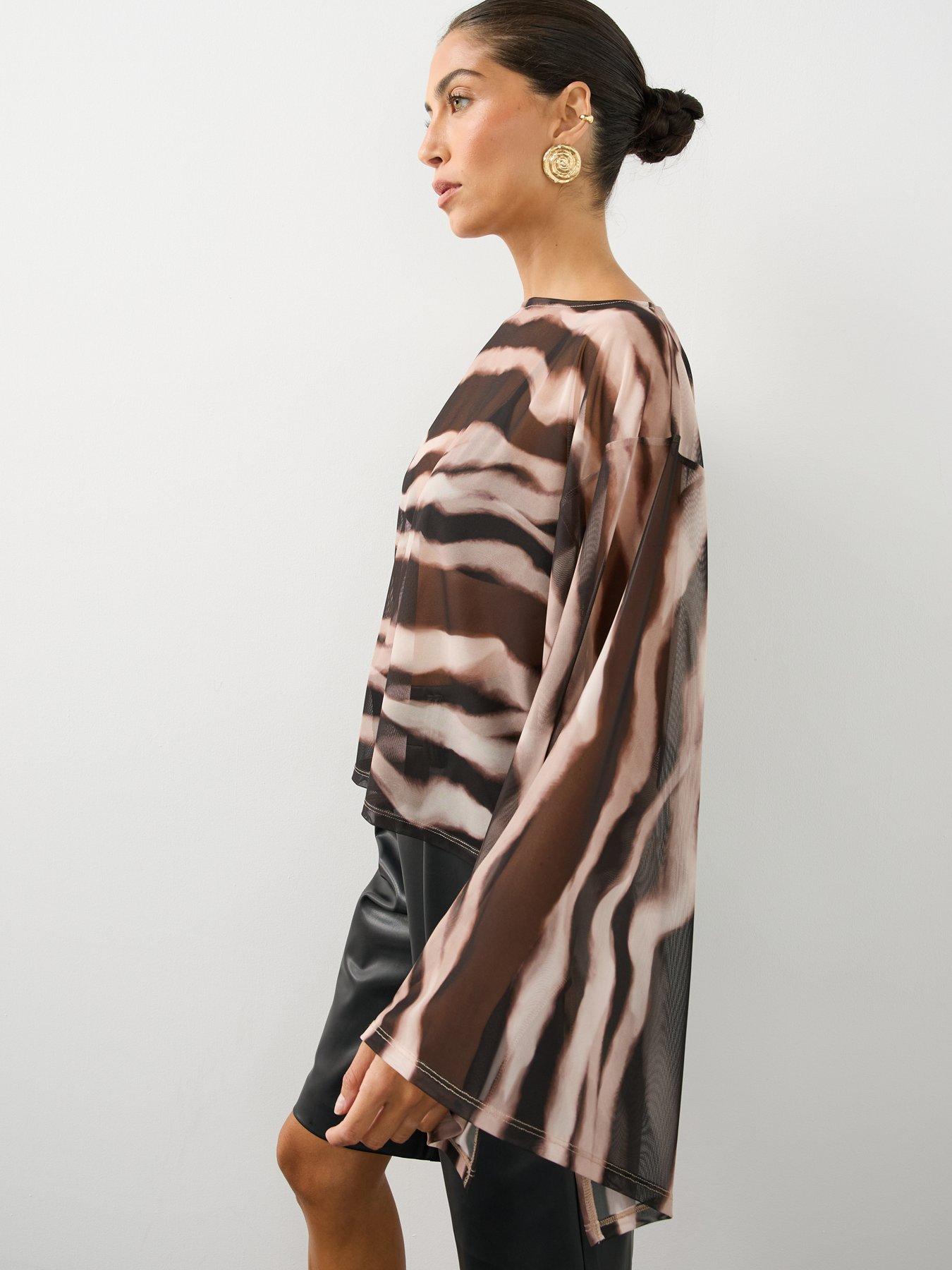 Image 4 of 7 of The Very Collection Womens Volume Sleeve Zebra Print Top - Animal