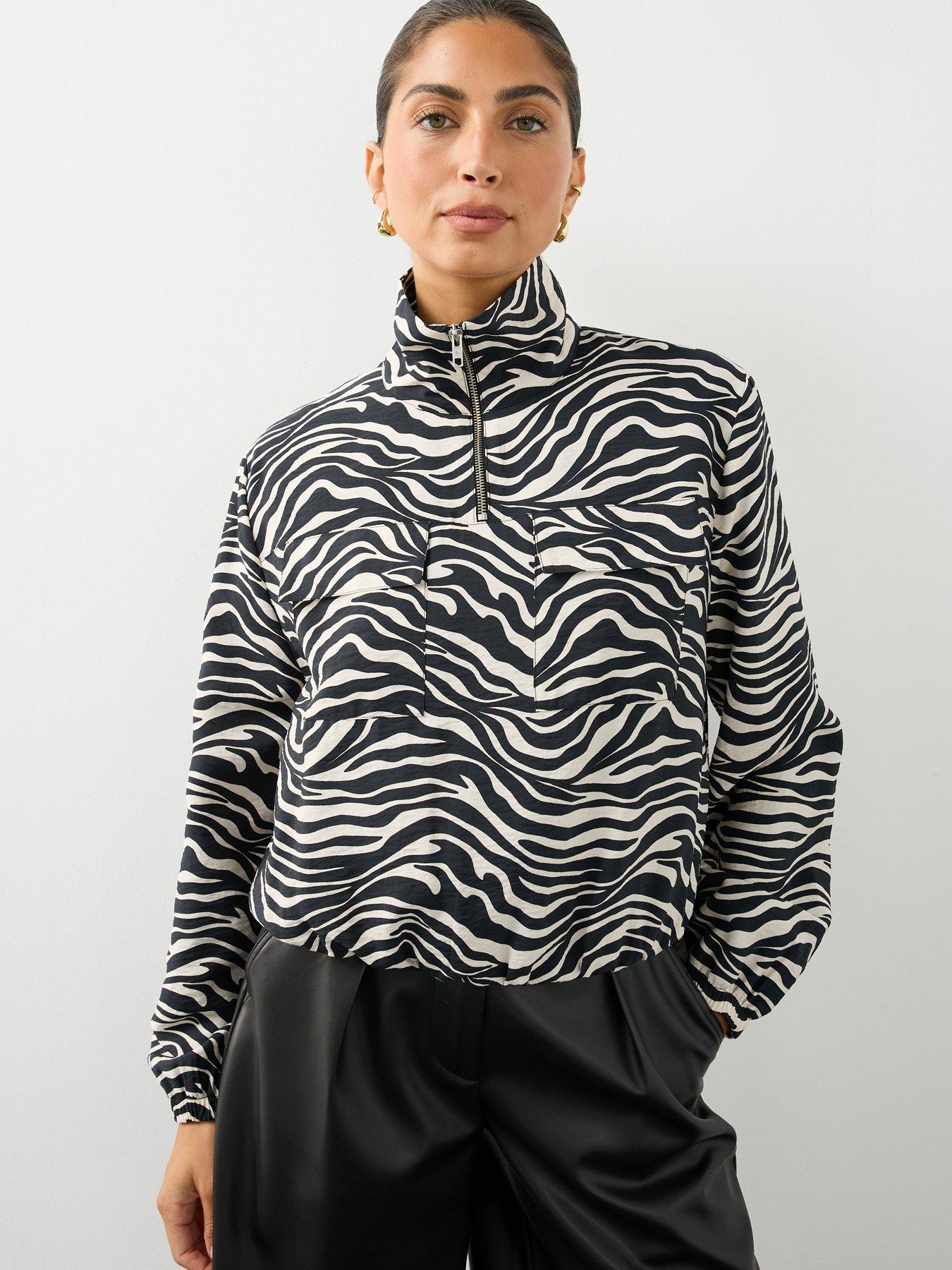 Image 1 of 6 of The Very Collection Womens Zebra Funnel Half Zip Lightweight Jacket - Multi