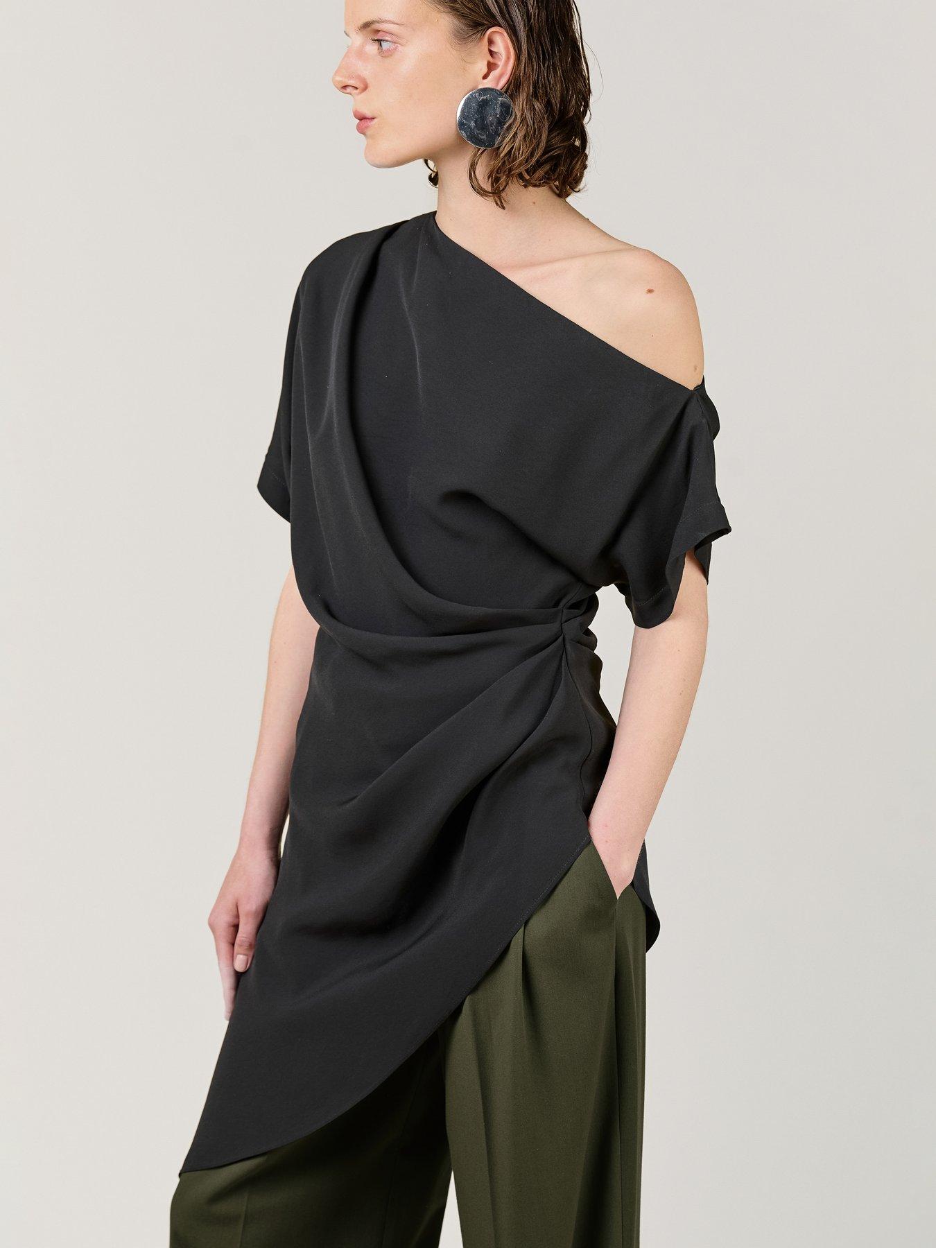 Image 2 of 3 of Vi.ve.re Deone Draped One Shoulder Asymmetric Top - Black