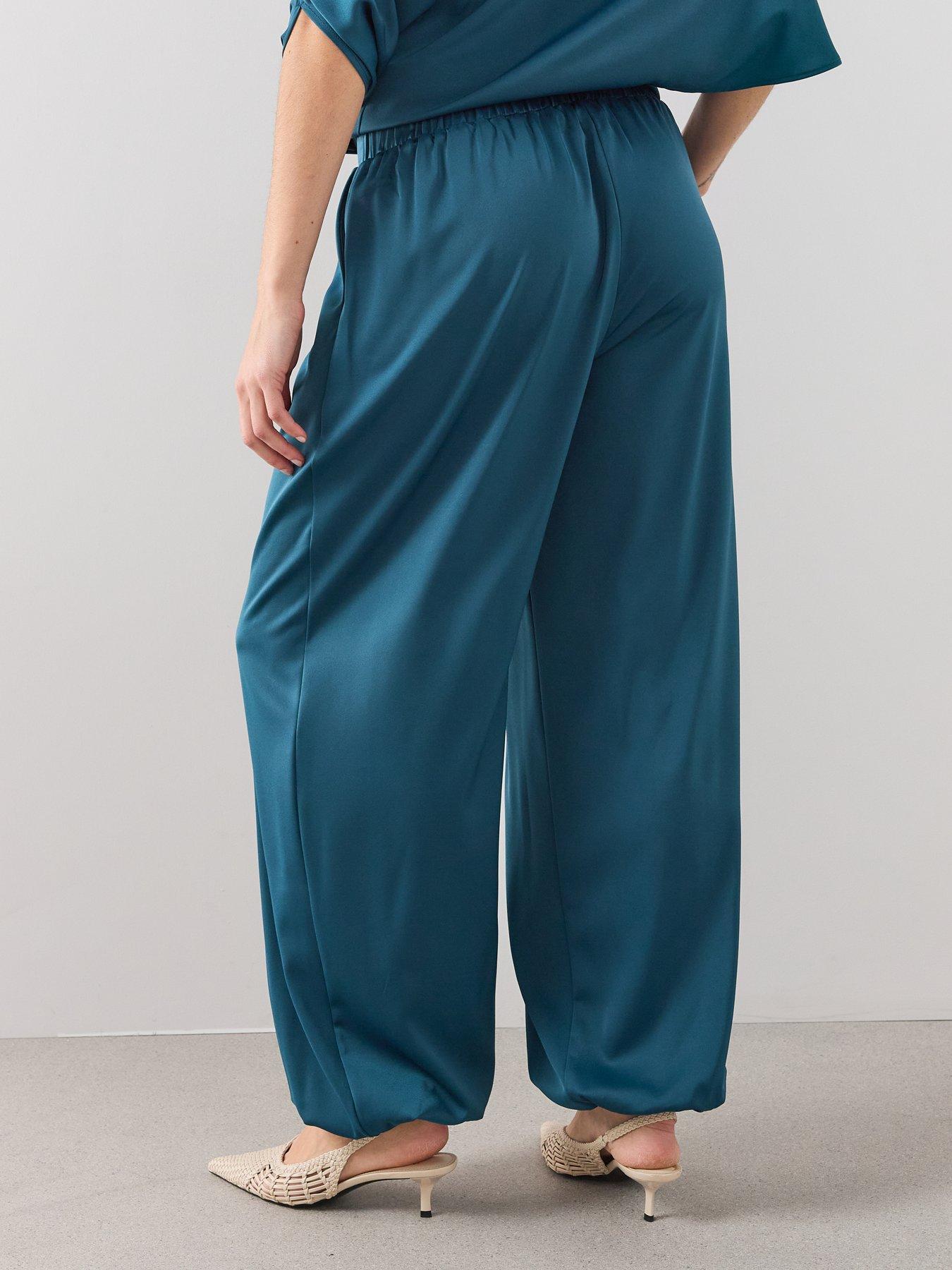 Image 2 of 6 of The Very Collection Womens Satin Balloon-Leg Elastic Waist Trousers - Teal