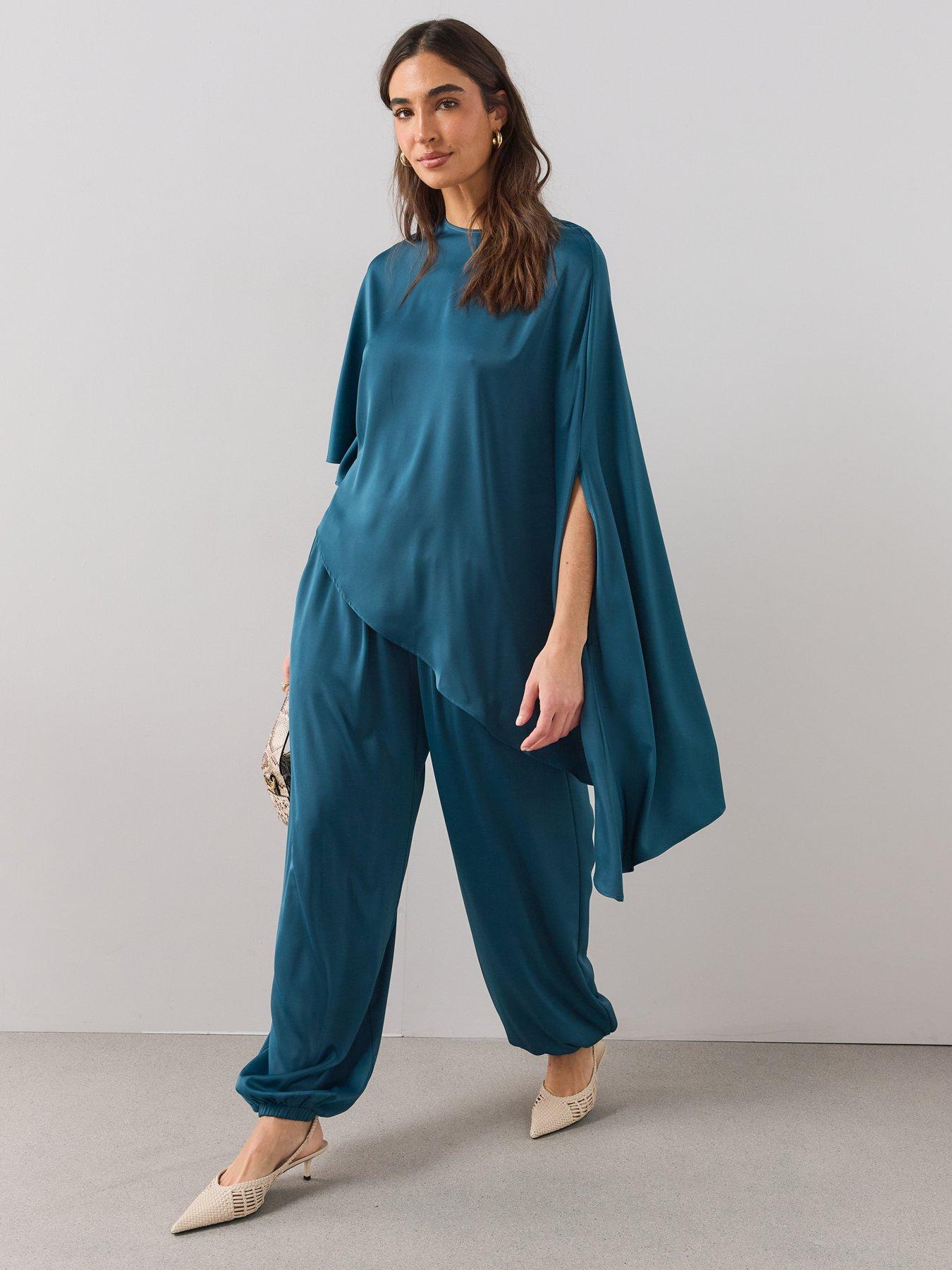 Image 3 of 6 of The Very Collection Womens Satin Balloon-Leg Elastic Waist Trousers - Teal