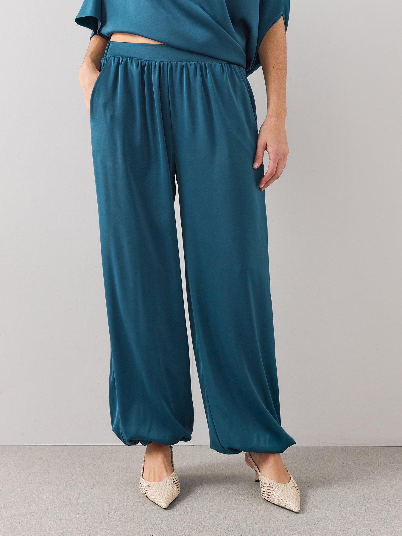 Image 4 of 6 of The Very Collection Womens Satin Balloon-Leg Elastic Waist Trousers - Teal