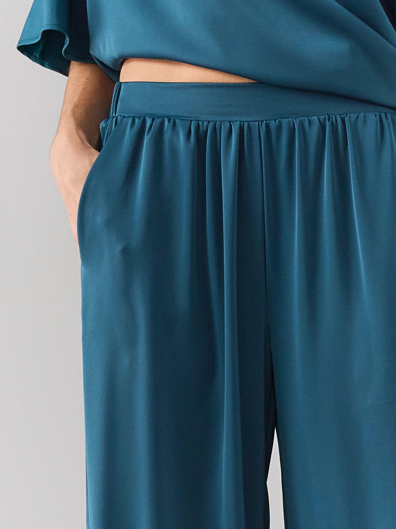 Image 5 of 6 of The Very Collection Womens Satin Balloon-Leg Elastic Waist Trousers - Teal