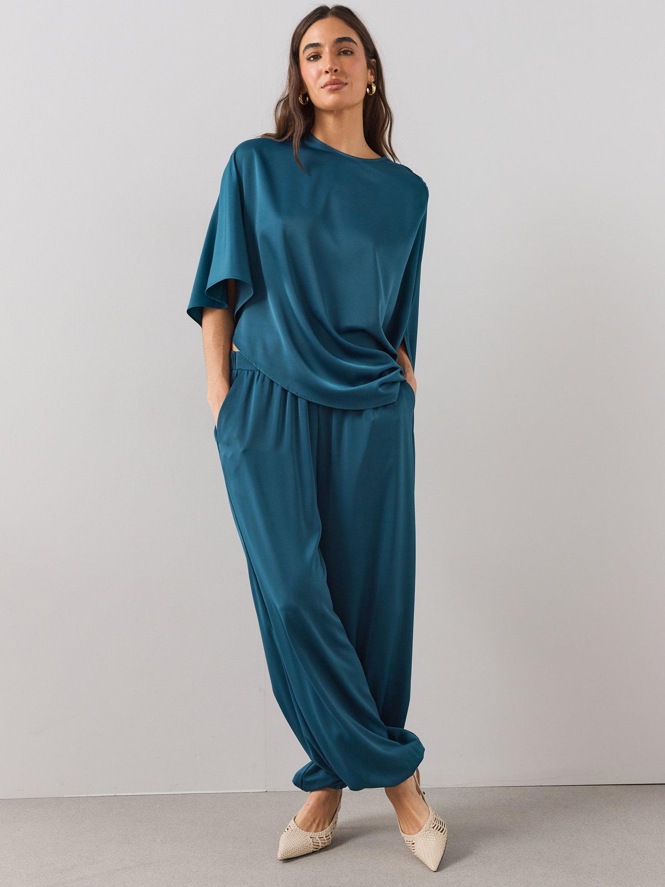 Image 6 of 6 of The Very Collection Womens Satin Balloon-Leg Elastic Waist Trousers - Teal