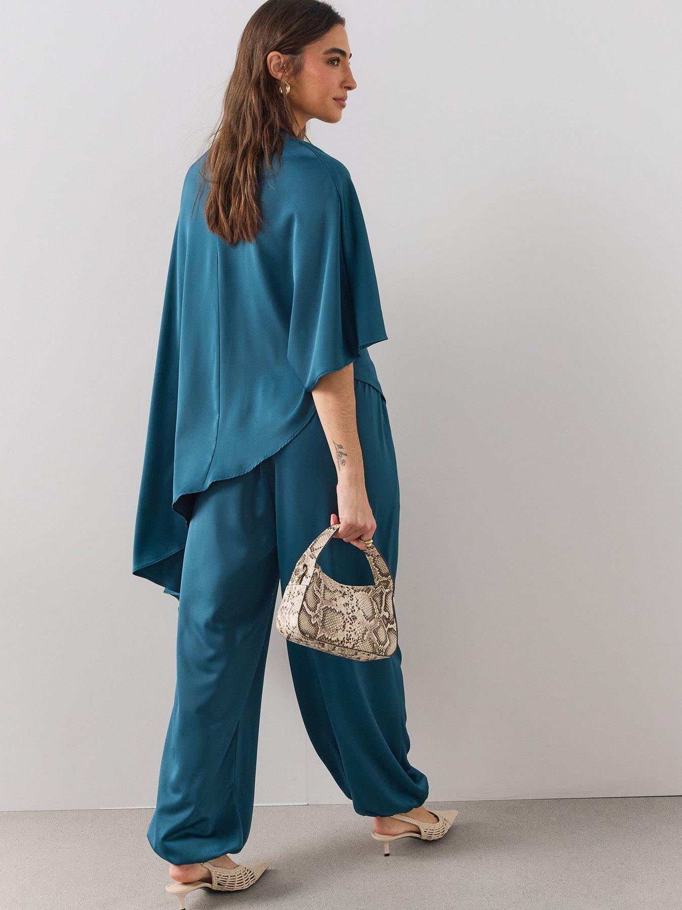 Image 2 of 6 of The Very Collection Womens Satin Drape Cape Sleeve Blouse - Teal