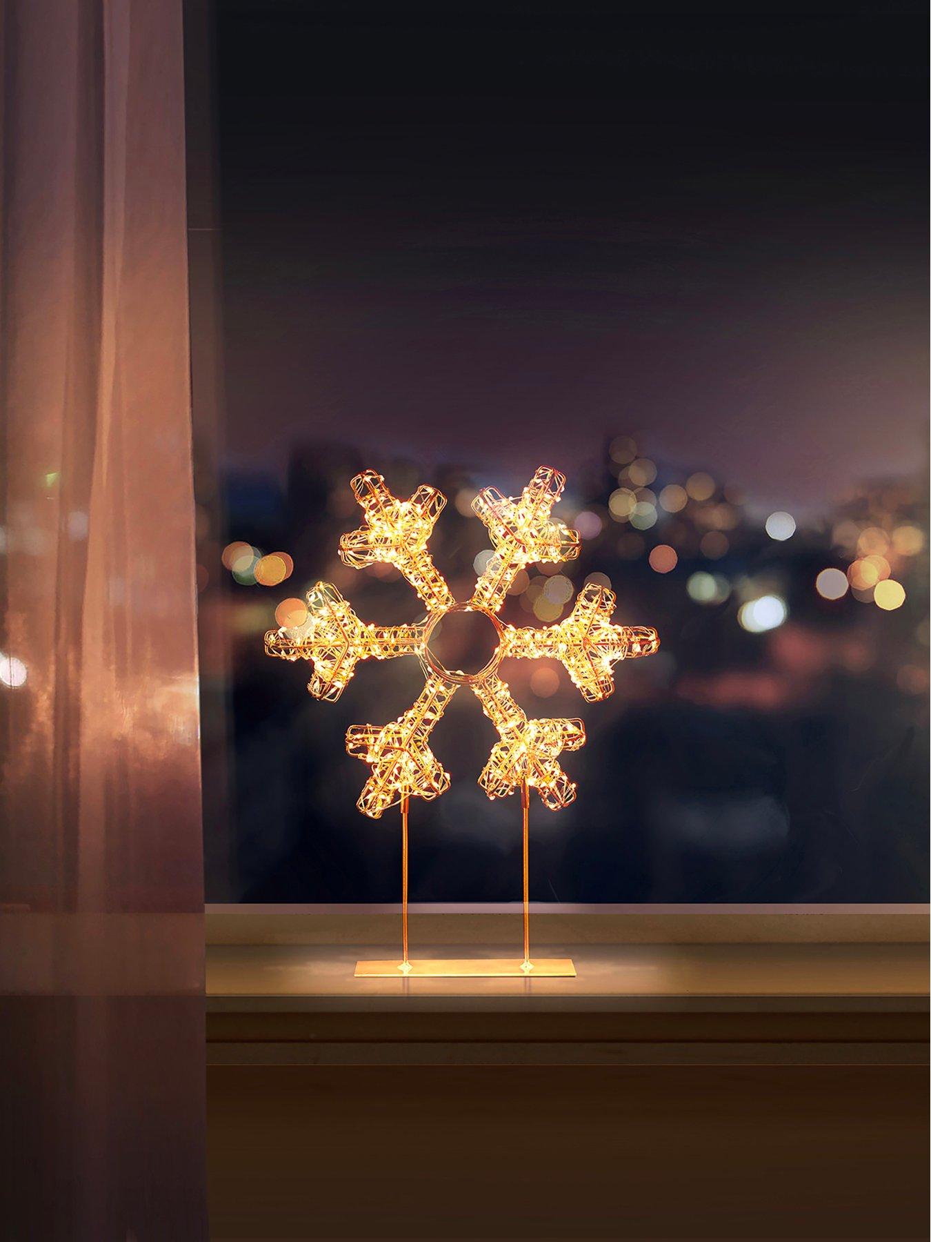 Image 2 of 4 of Premier Decorations 45cm Twinkling Lit Rose Gold Table Top Snowflake