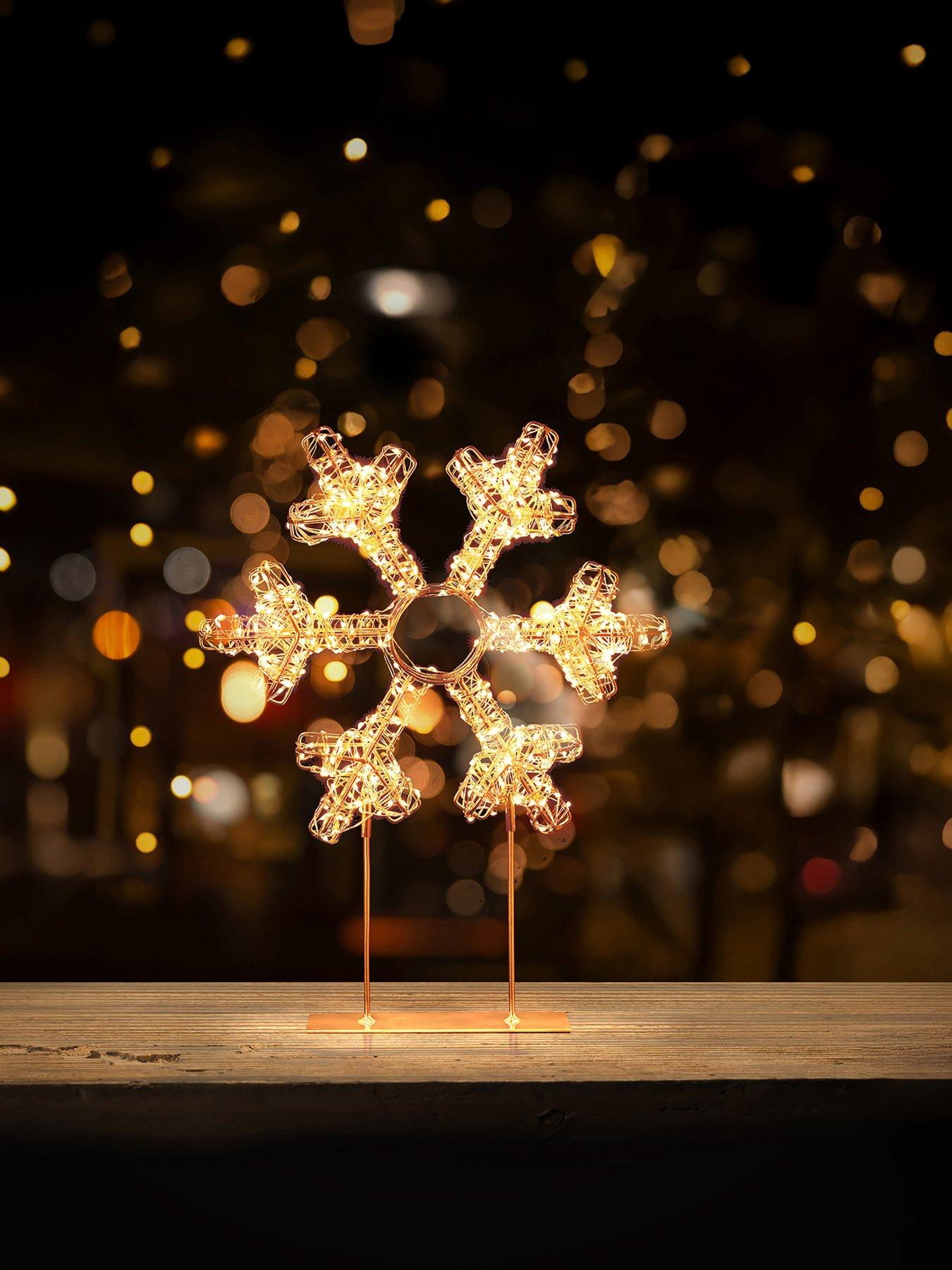 Image 3 of 4 of Premier Decorations 45cm Twinkling Lit Rose Gold Table Top Snowflake