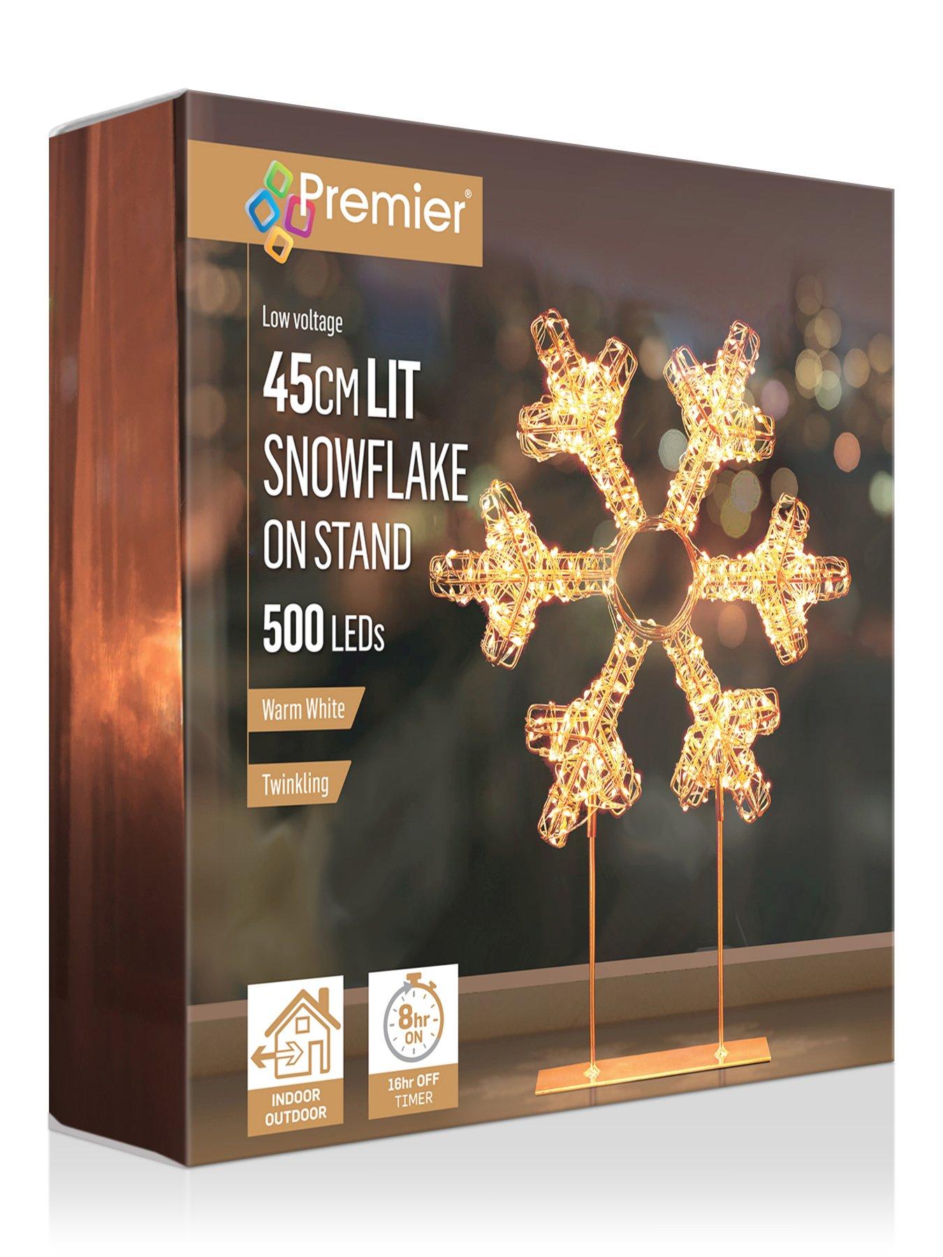 Image 4 of 4 of Premier Decorations 45cm Twinkling Lit Rose Gold Table Top Snowflake