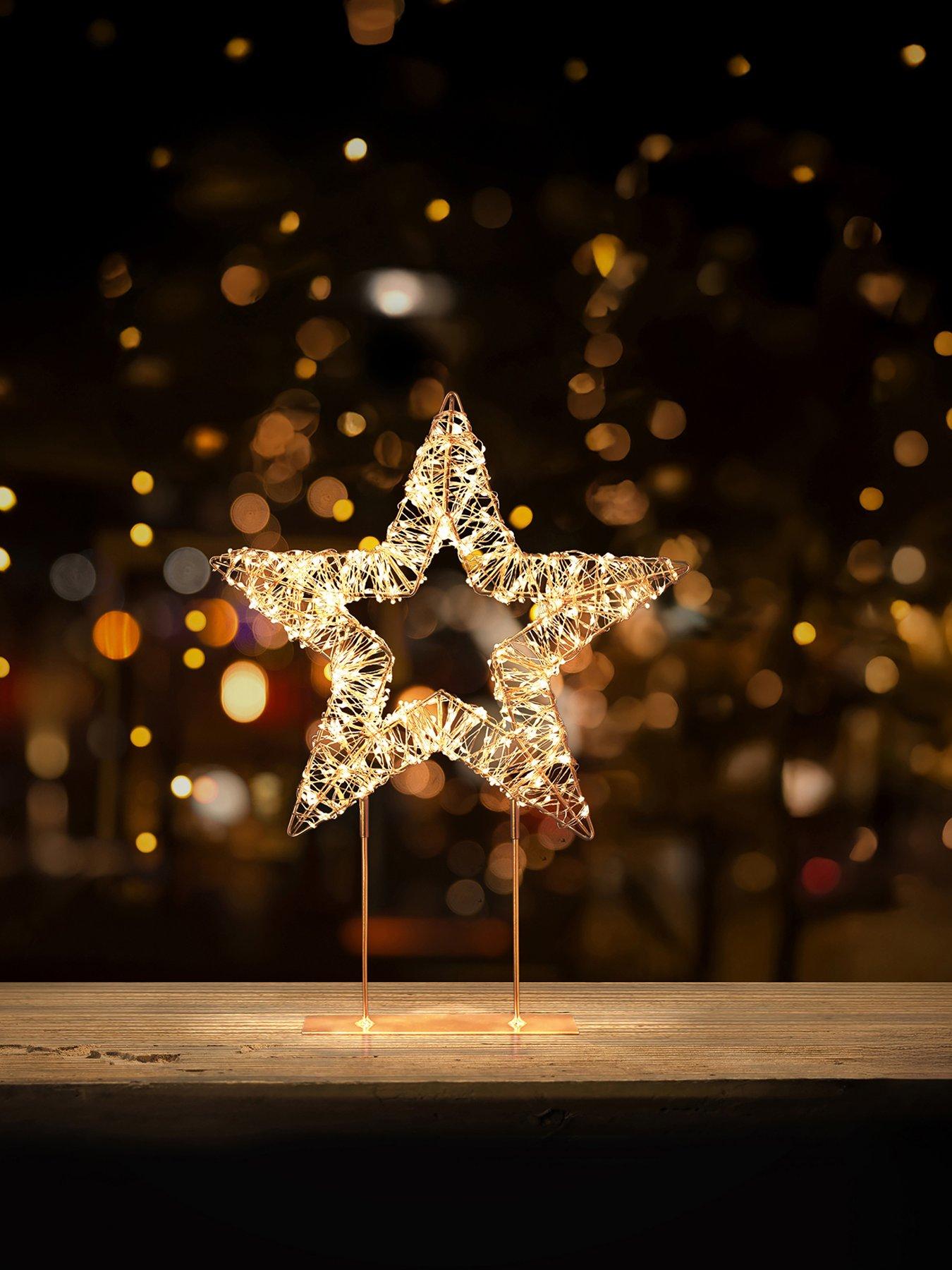 Image 3 of 5 of Premier Decorations 45cm Twinkling Lit Rose Gold Table Top Star