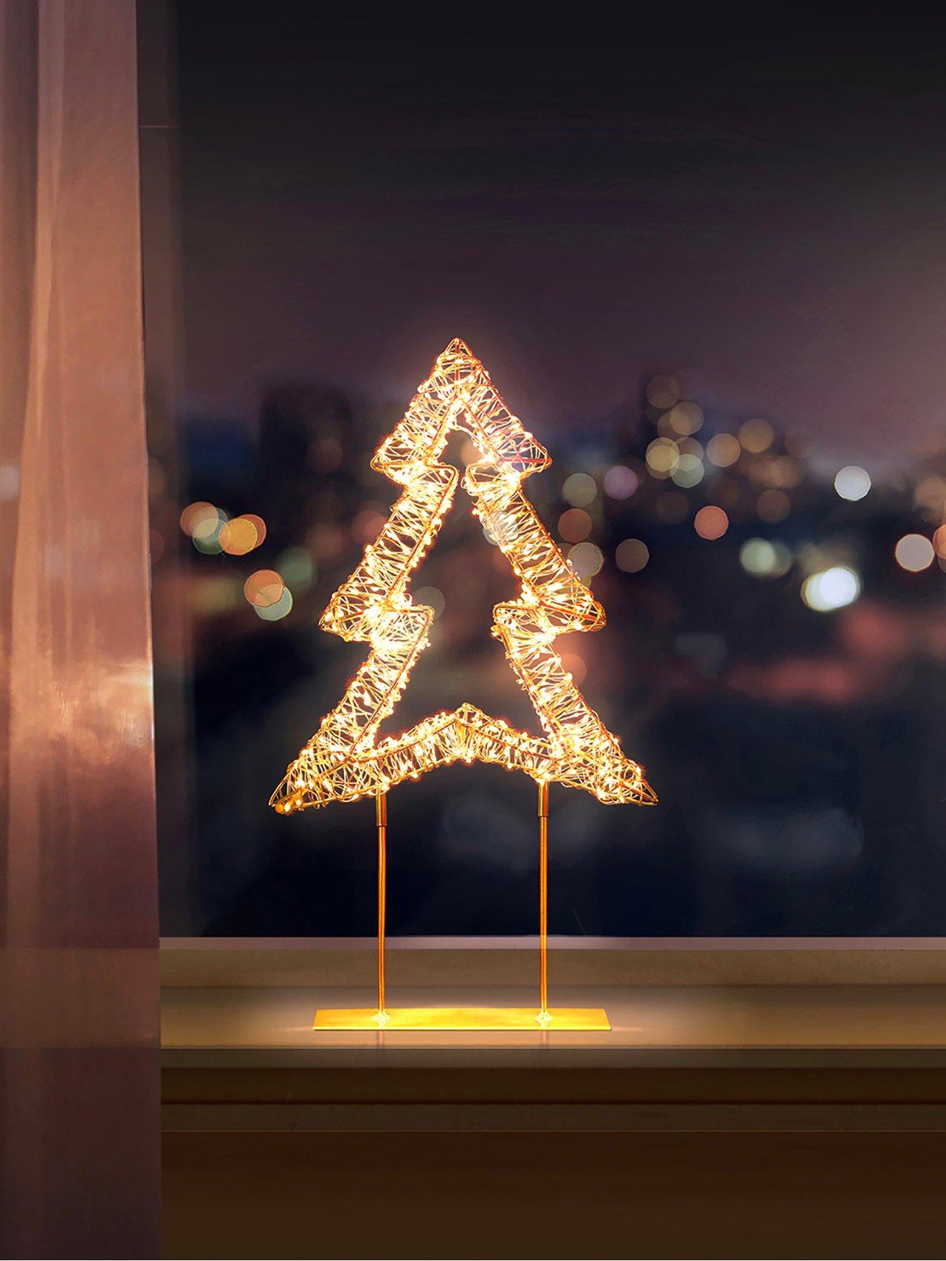 Image 1 of 5 of Premier Decorations 45cm Twinkling Lit Rose Gold Table Top Tree