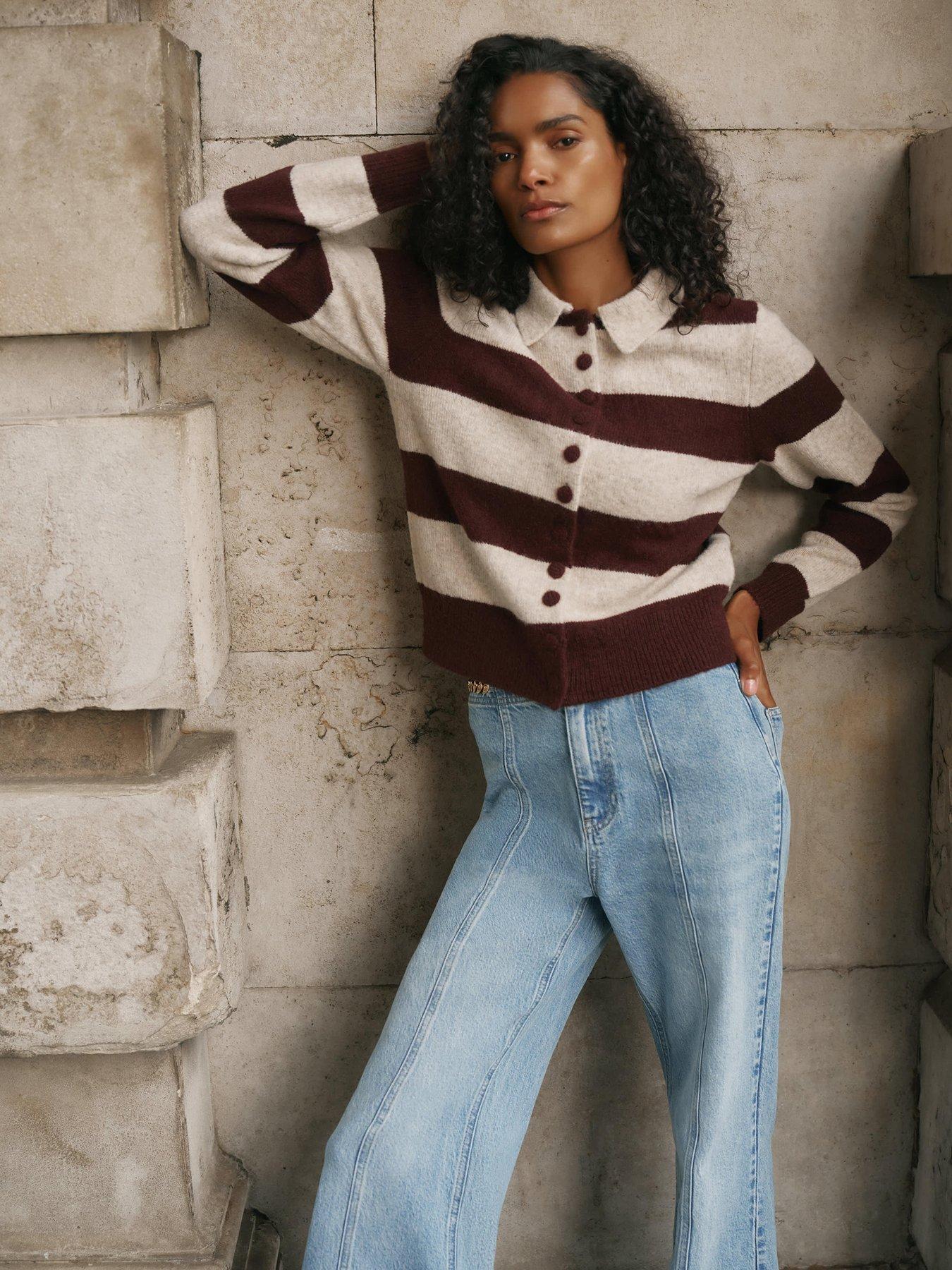 Mint Velvet Neutral Stripe Knit Jumper