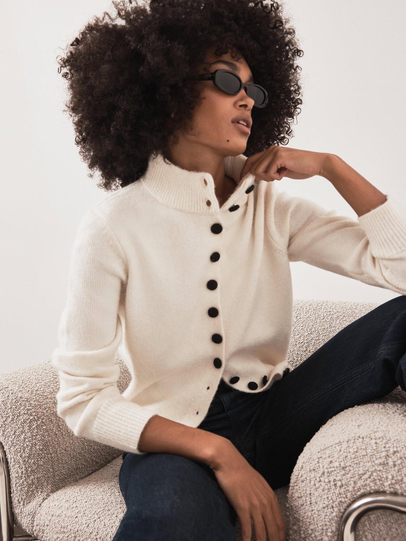 Mint Velvet Cream Funnel Neck Cardigan - White