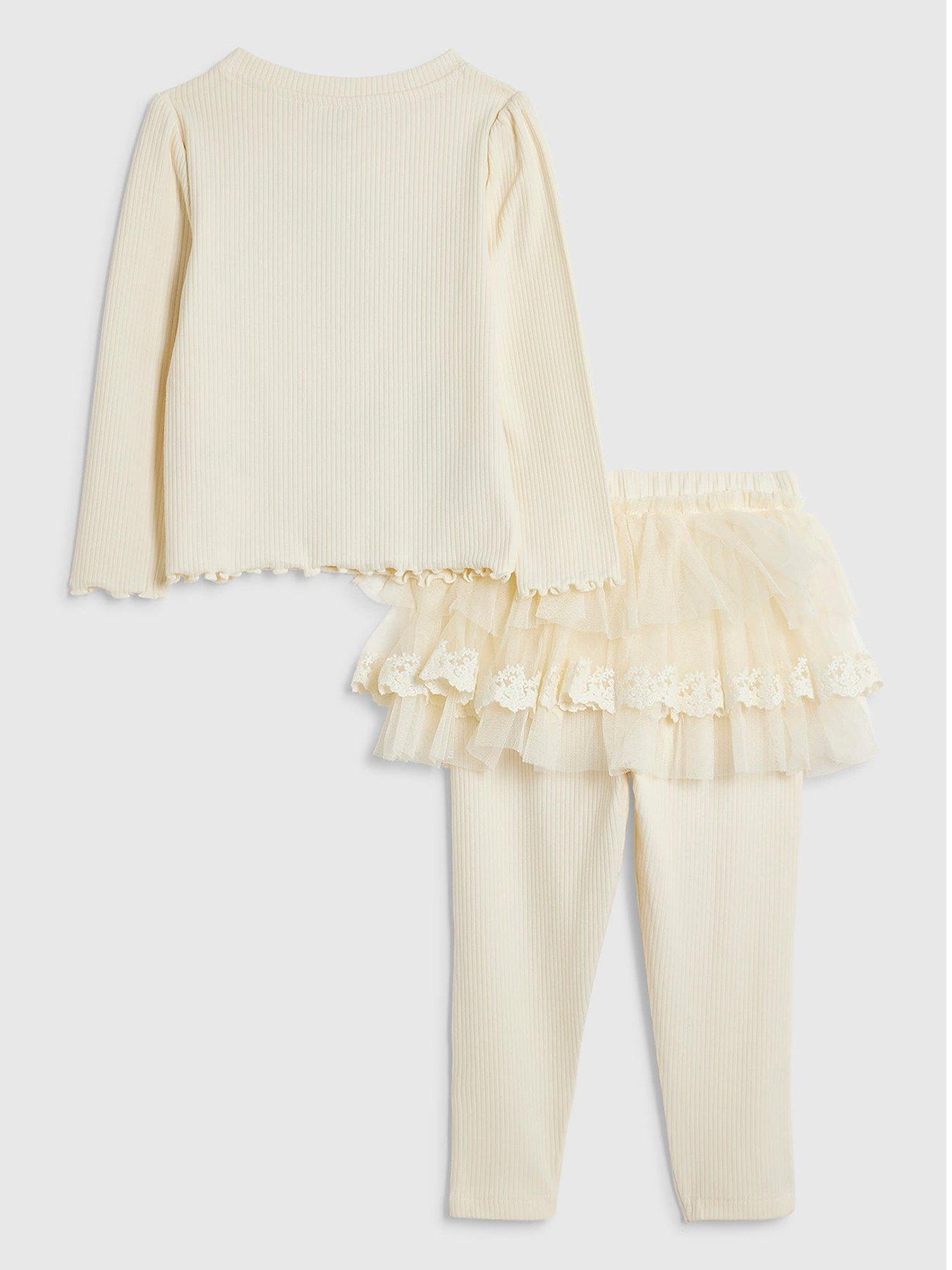 Image 2 of 5 of River Island Mini Girls Sequin Bow Tulle Blouse Set - Cream