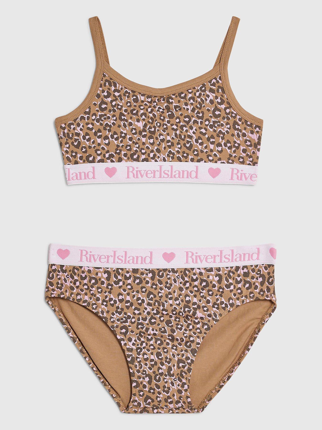 River Island Girls Leopard Print Crop Top Set - Brown