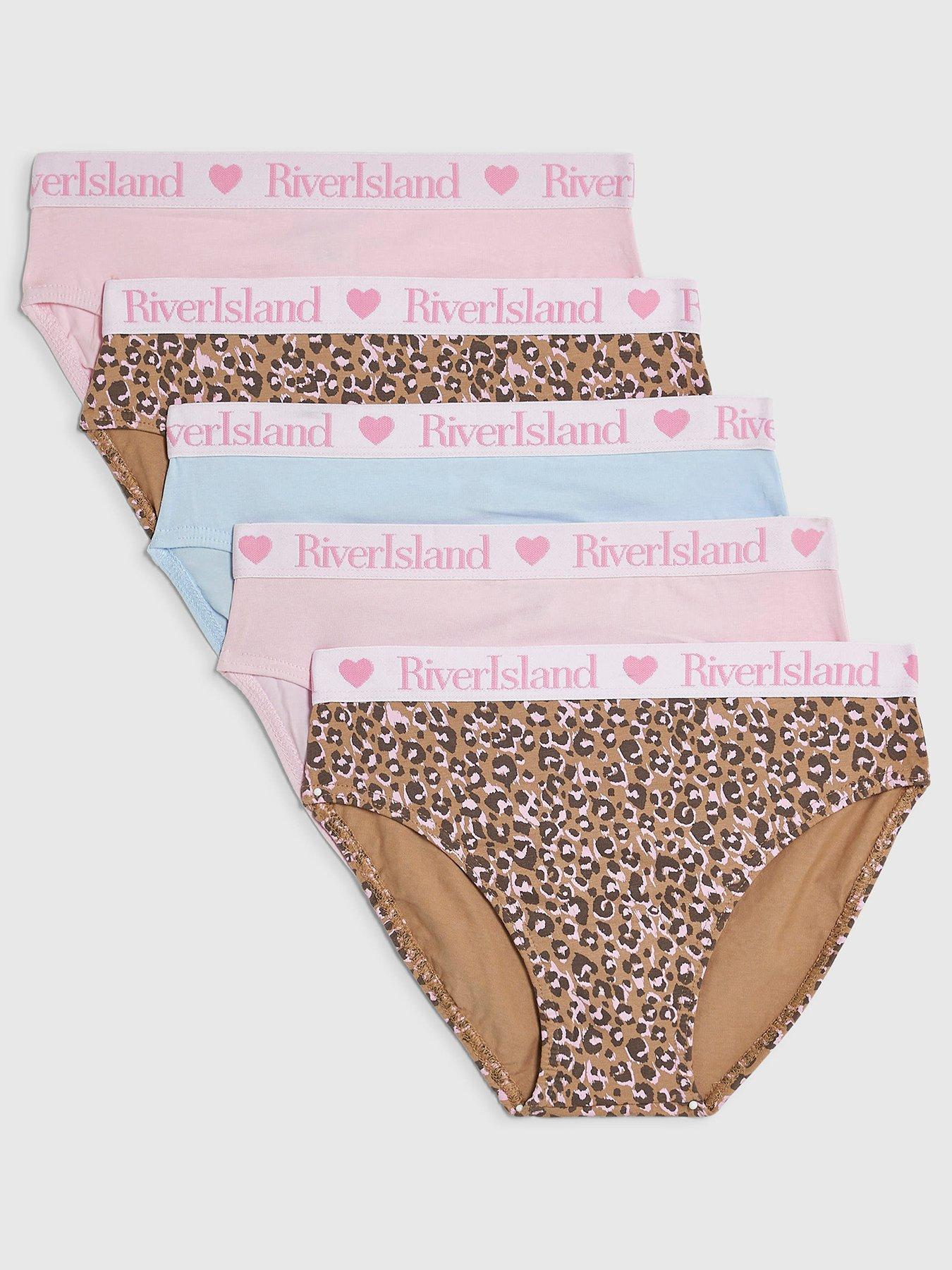 River Island Girls Leopard Print Pack Of 5 Briefs - Brown