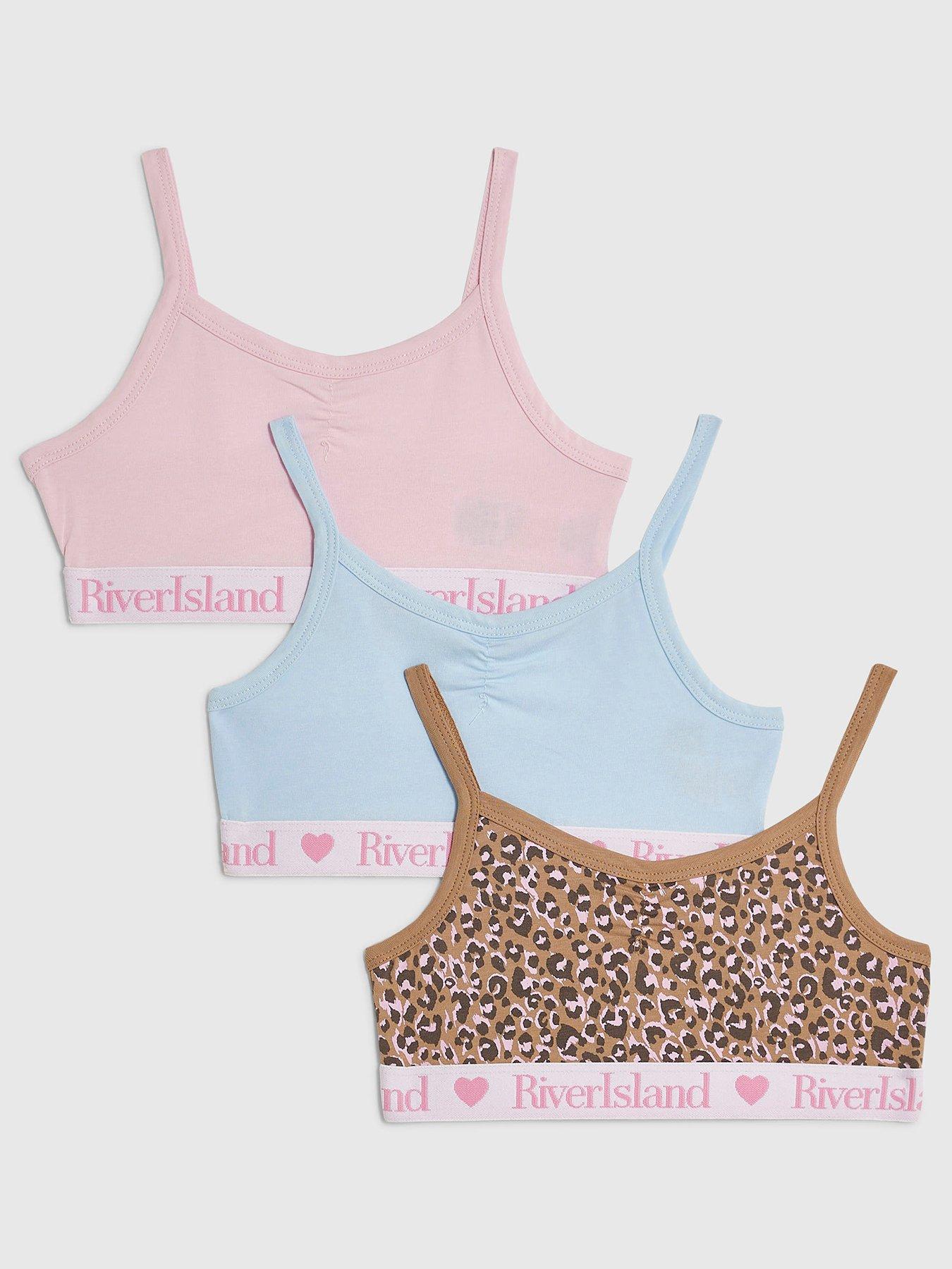 River Island Girls 3 Pack Ruched Stretch Cotton Crop Tops - Multi