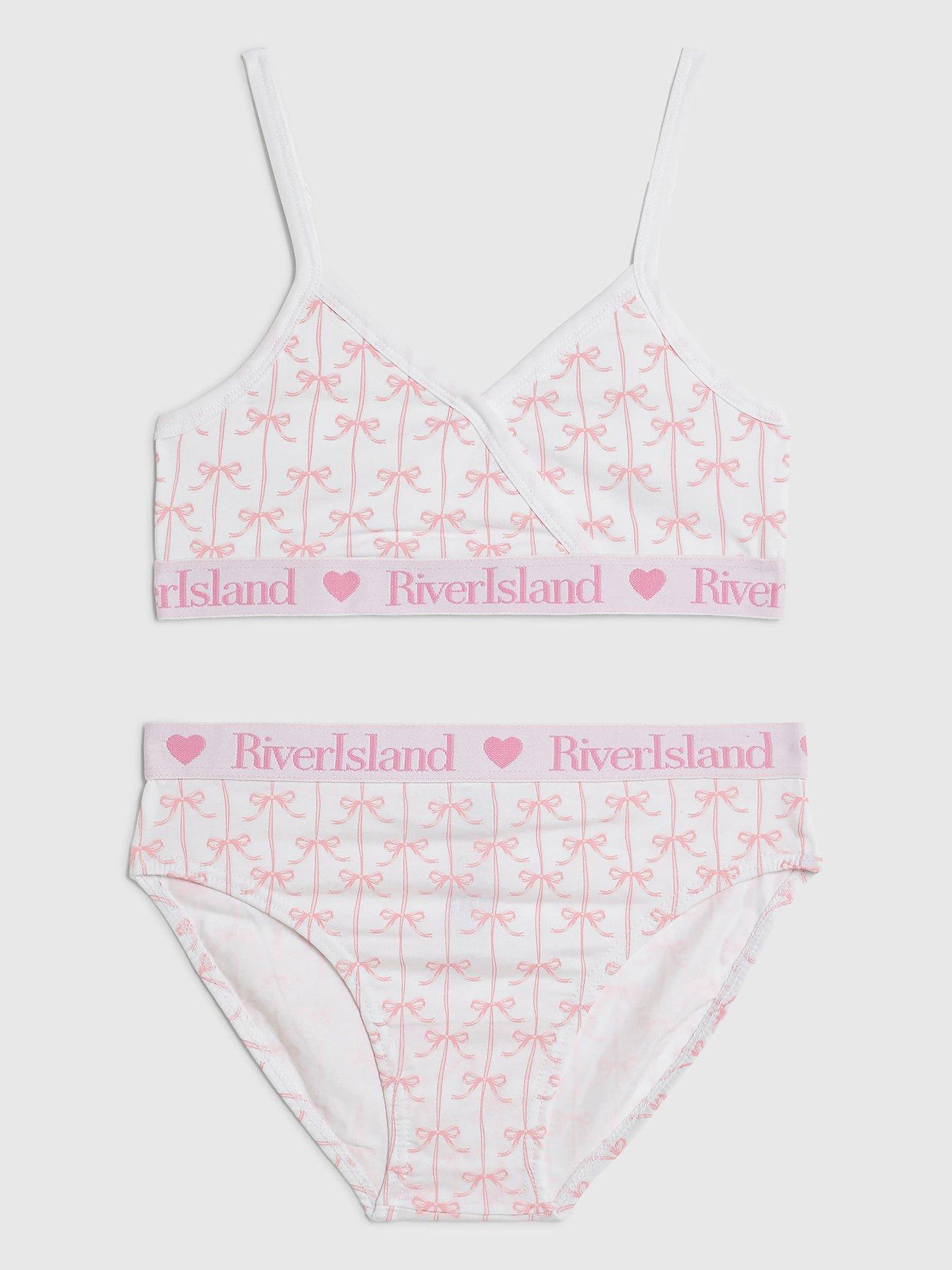 River Island Girls Bow Print Crop Top And Brief Set - White