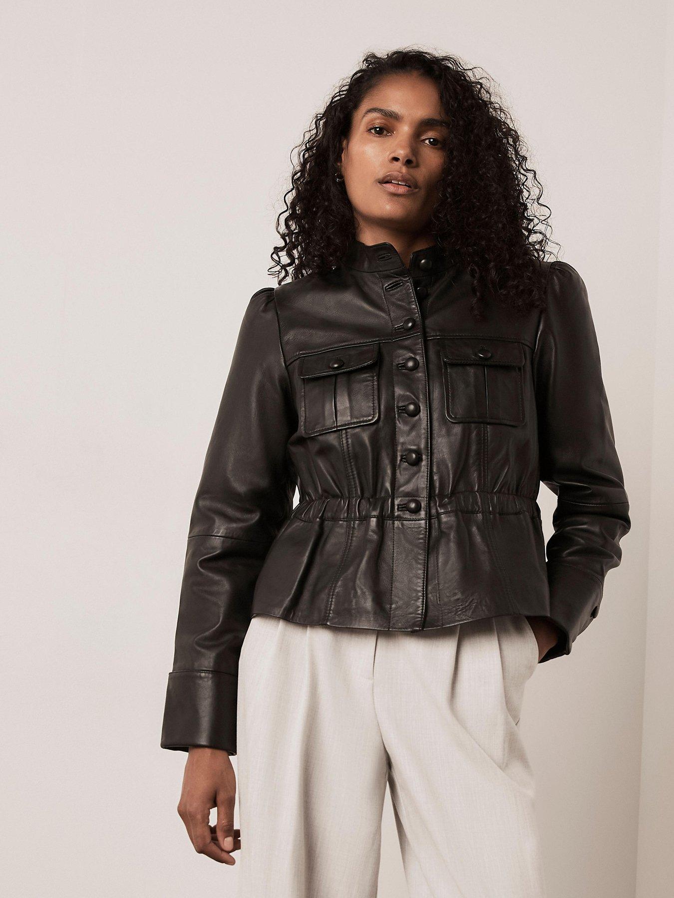 Image 3 of 6 of Mint Velvet Leather Peplum Jacket - Black