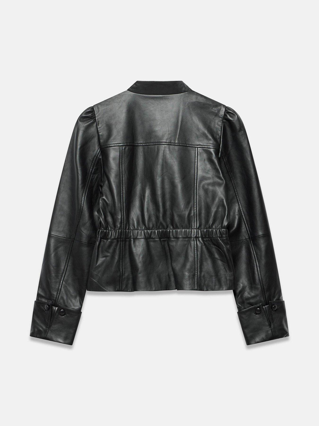 Image 6 of 6 of Mint Velvet Leather Peplum Jacket - Black