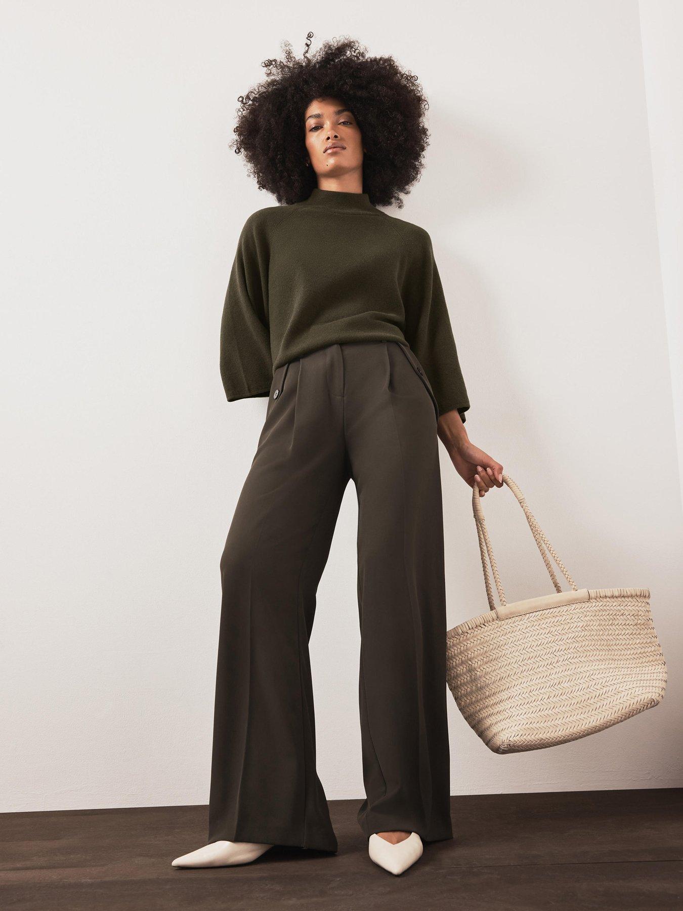 Image 2 of 6 of Mint Velvet Khaki Batwing Sleeve Knit Top - Green