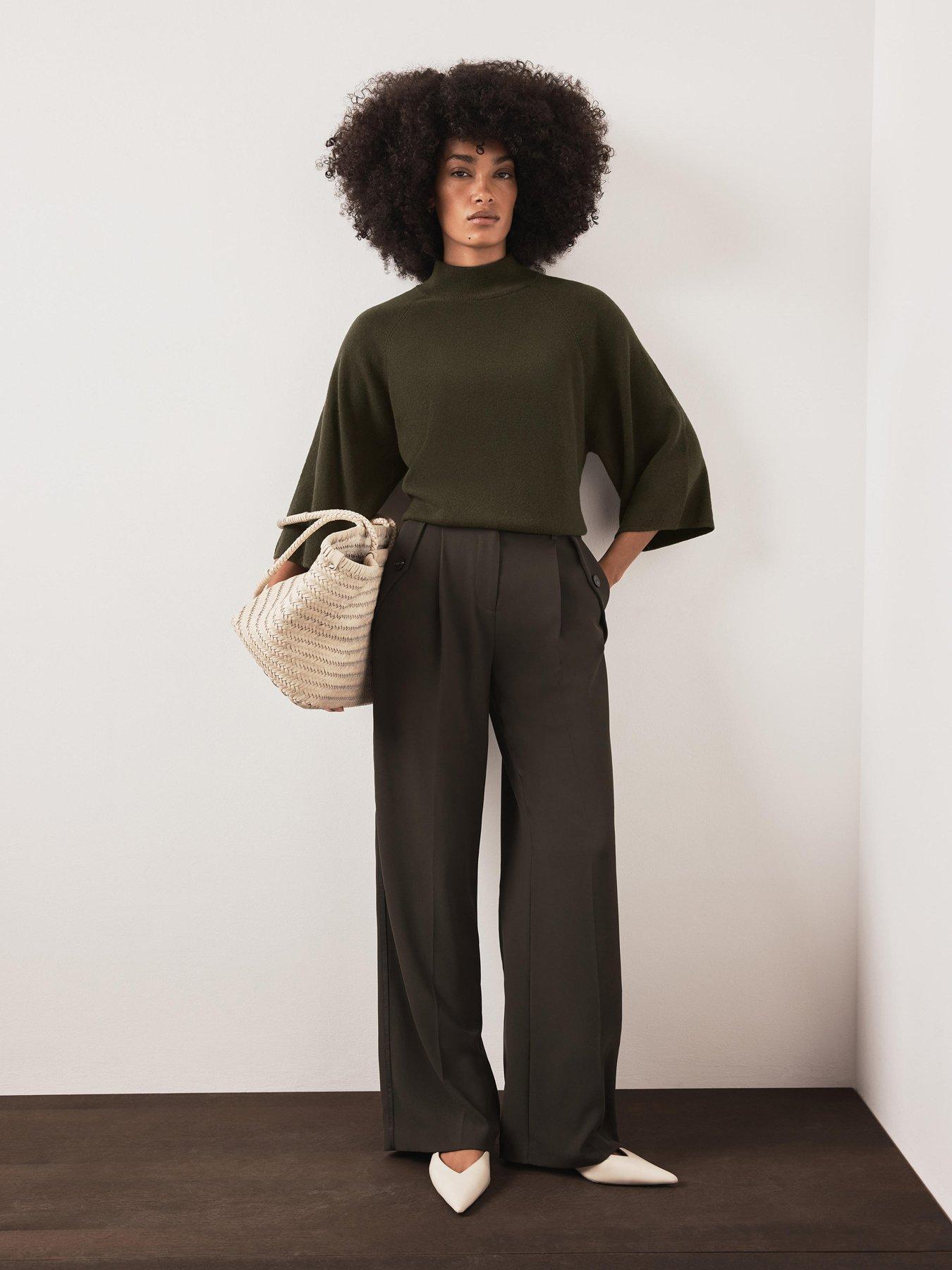Image 3 of 6 of Mint Velvet Khaki Batwing Sleeve Knit Top - Green