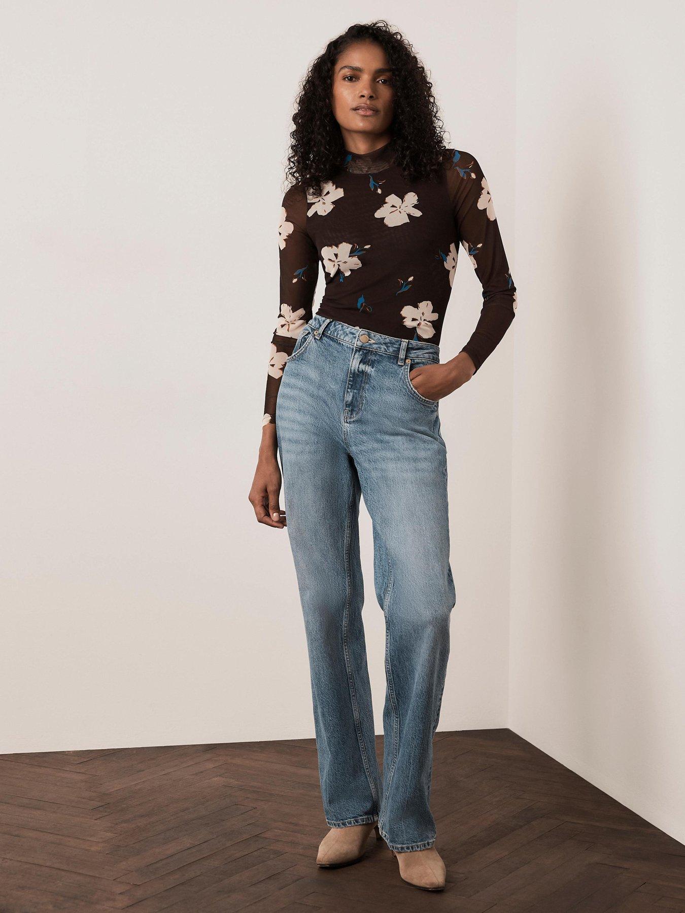 Image 3 of 6 of Mint Velvet Floral Mesh High Neck Top - Brown
