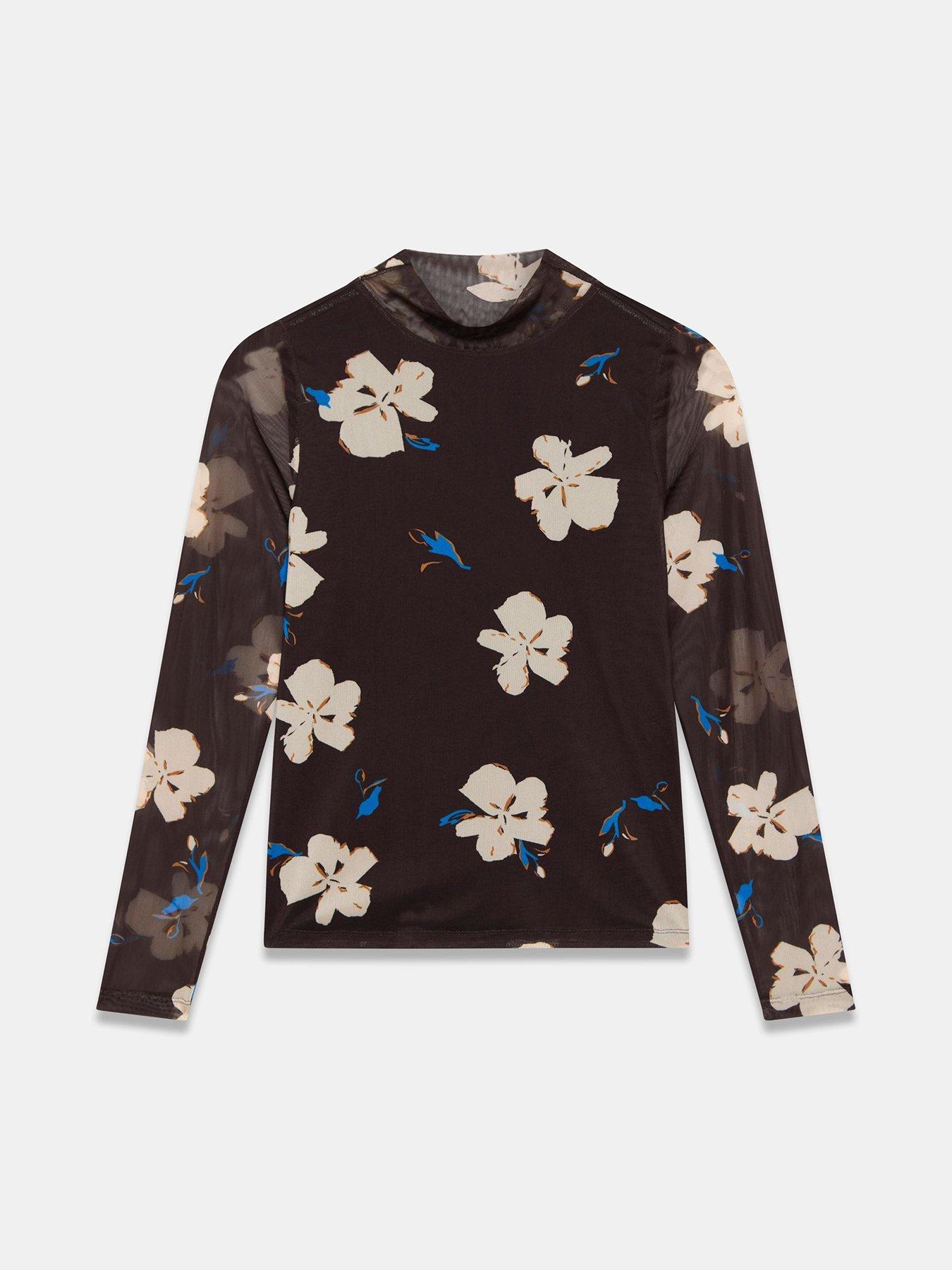 Image 5 of 6 of Mint Velvet Floral Mesh High Neck Top - Brown