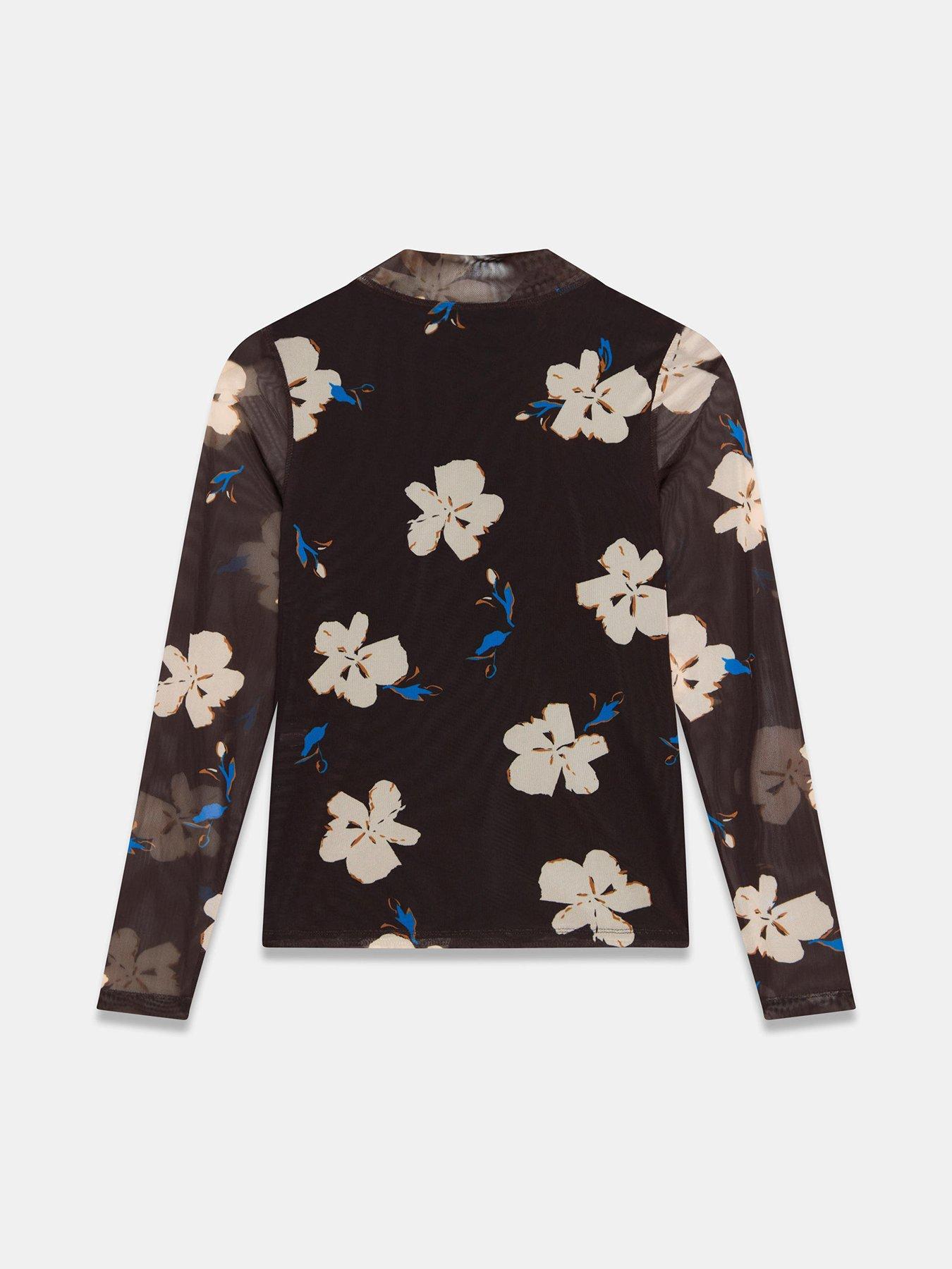 Image 6 of 6 of Mint Velvet Floral Mesh High Neck Top - Brown