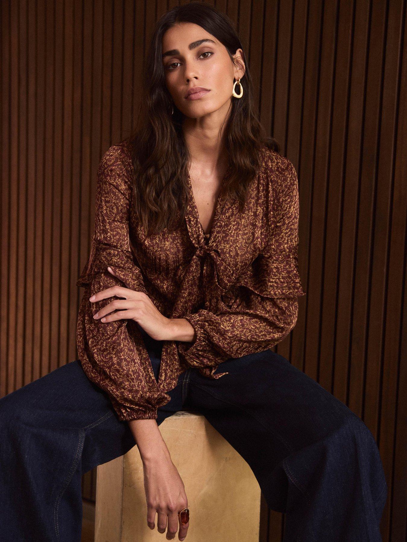 Image 1 of 6 of Mint Velvet Ditsy Floral Print Blouse - Brown