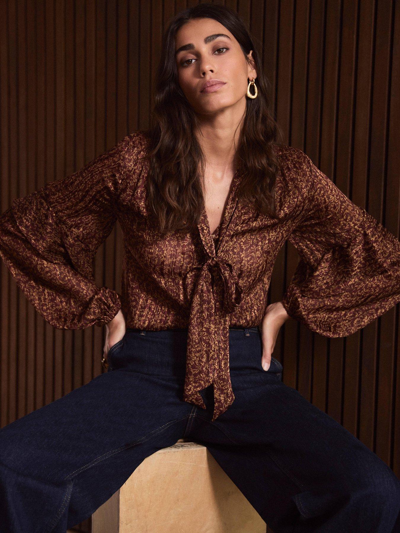Image 2 of 6 of Mint Velvet Ditsy Floral Print Blouse - Brown