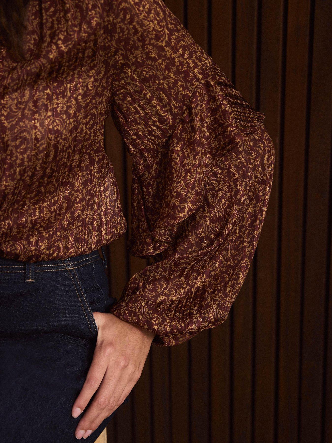 Image 4 of 6 of Mint Velvet Ditsy Floral Print Blouse - Brown