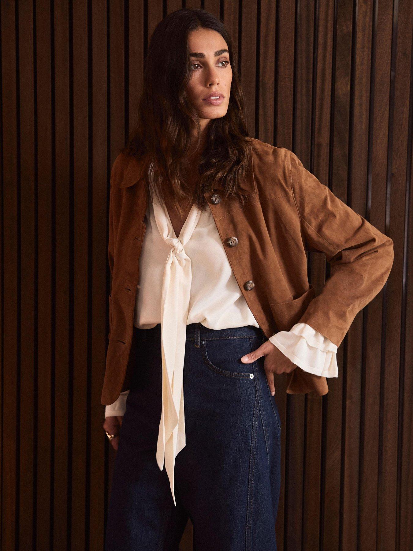 Image 3 of 6 of Mint Velvet Satin Pussybow Blouse - Cream