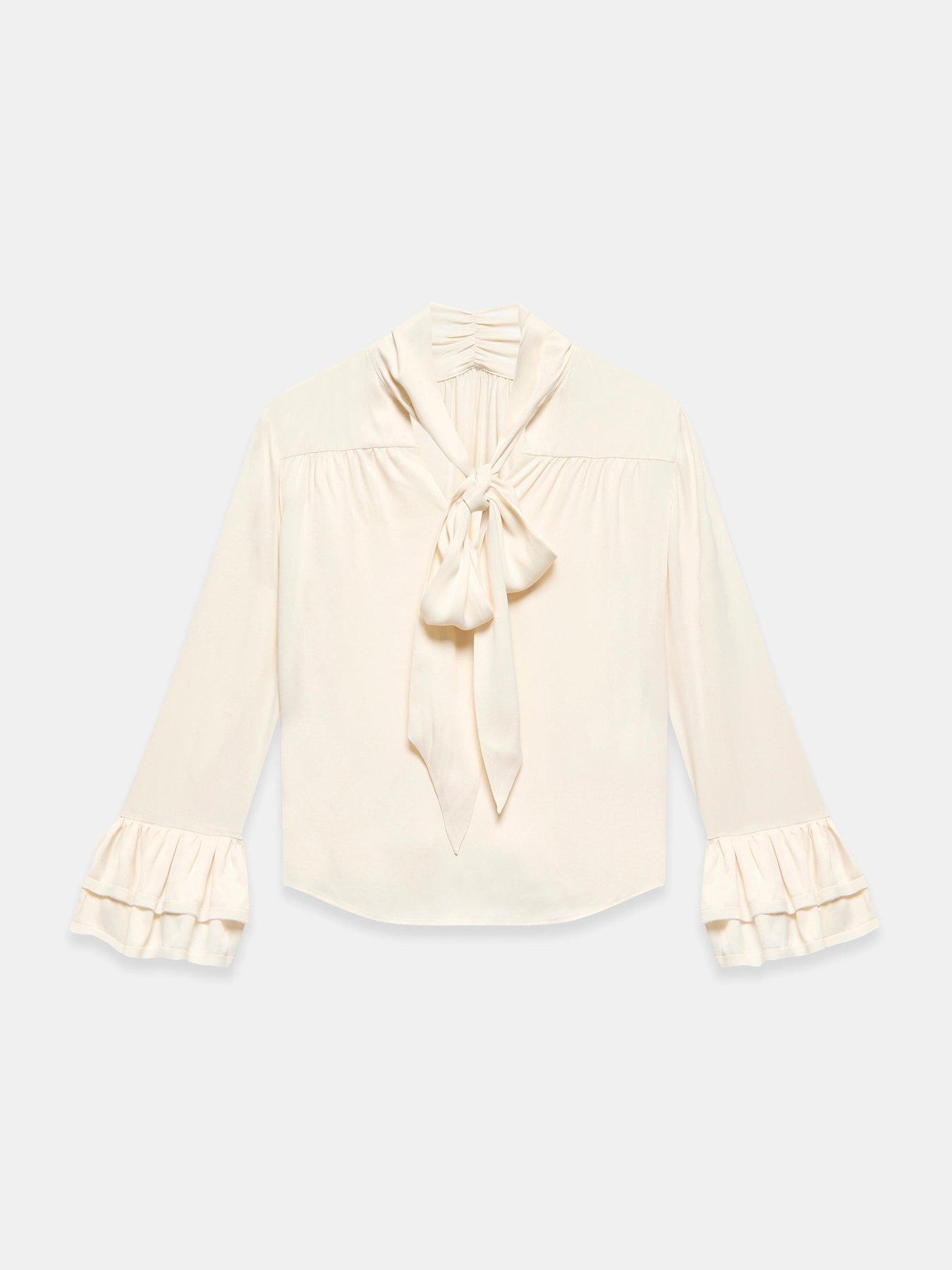 Image 5 of 6 of Mint Velvet Satin Pussybow Blouse - Cream
