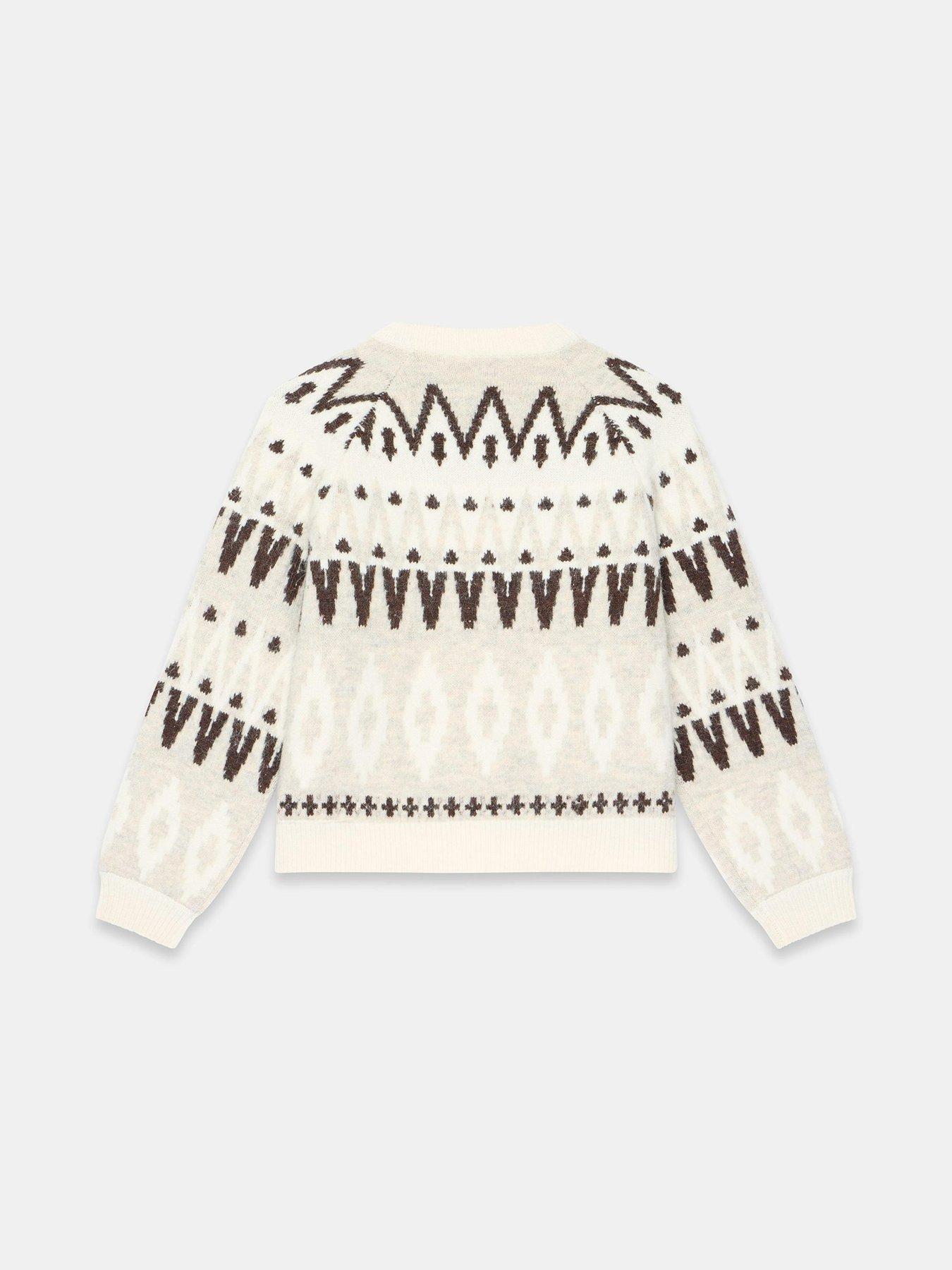 Image 6 of 6 of Mint Velvet Neutral Fair Isle Wool Blend Sequin Zip Bomber Jacket - Cream