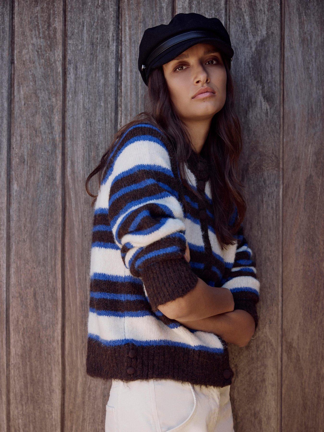 Image 2 of 6 of Mint Velvet Stripe Cardigan - Brown &amp; Blue