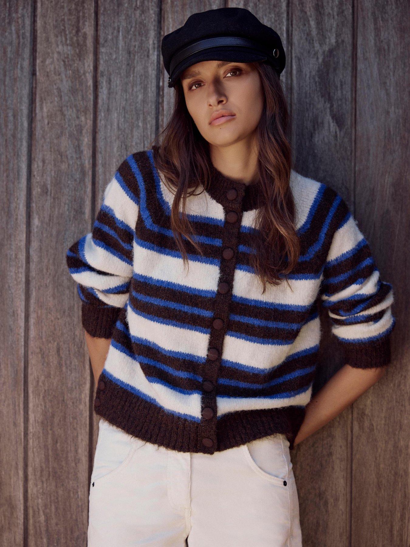Image 3 of 6 of Mint Velvet Stripe Cardigan - Brown &amp; Blue