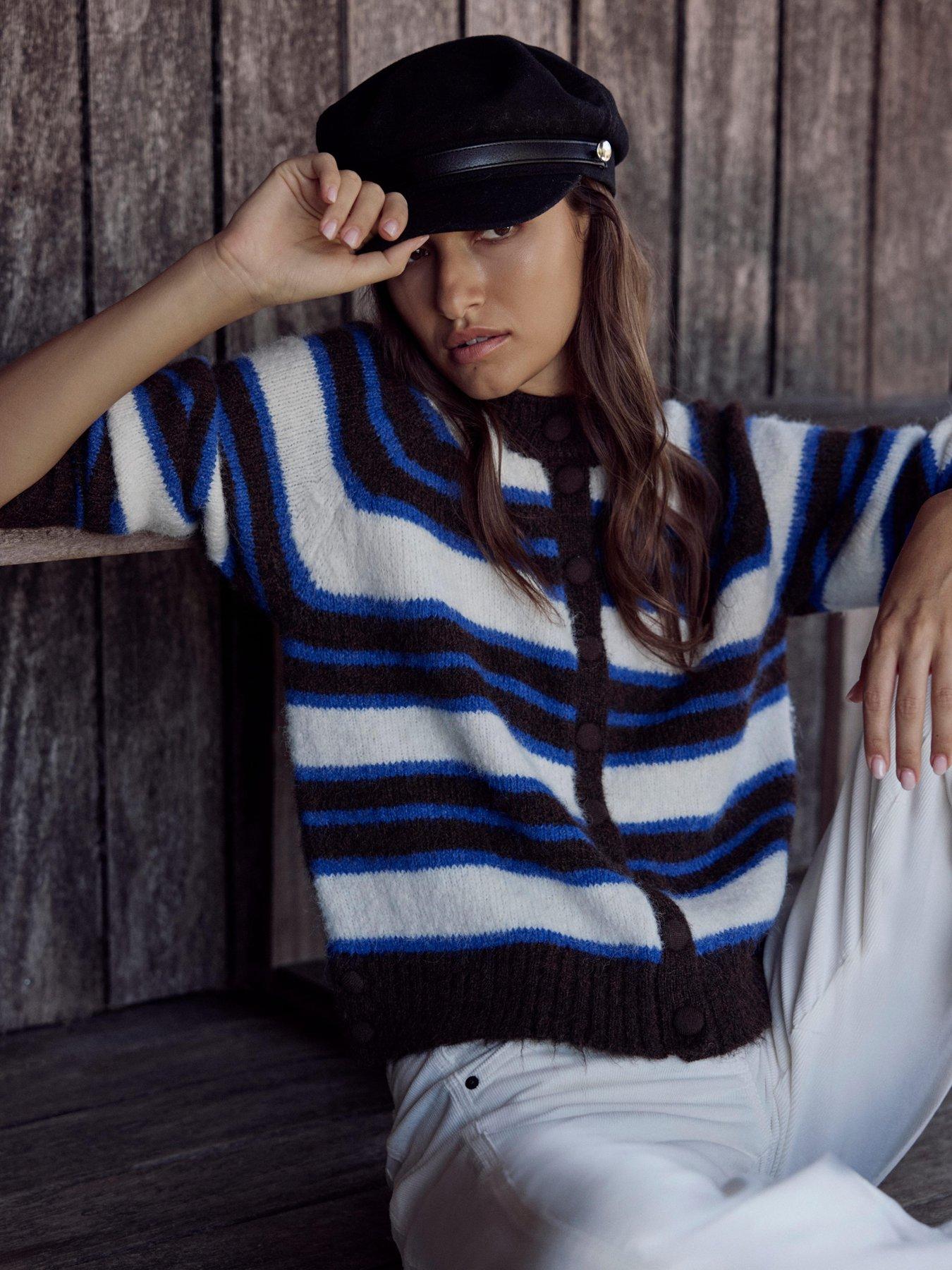 Image 4 of 6 of Mint Velvet Stripe Cardigan - Brown &amp; Blue