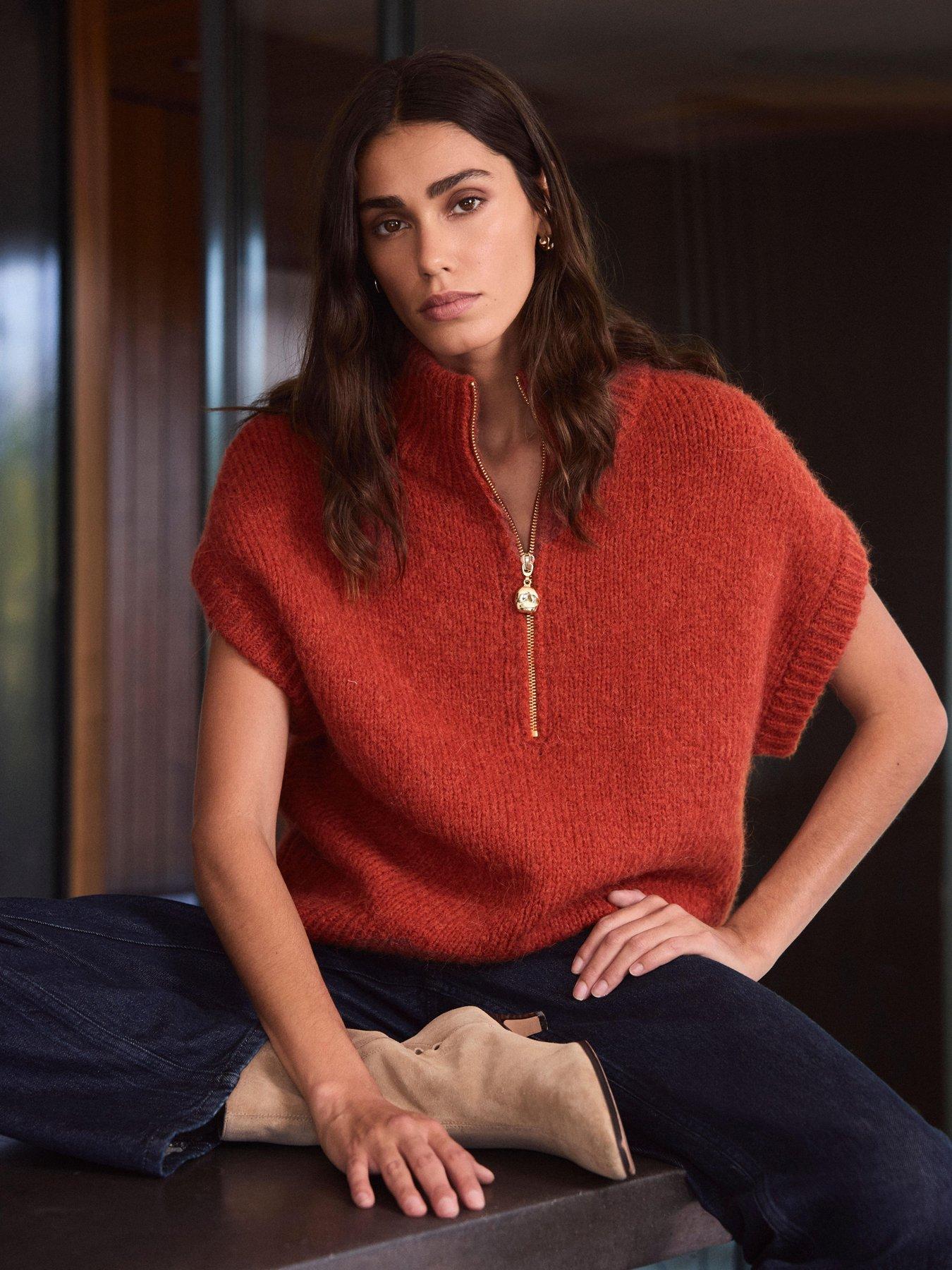 Image 1 of 6 of Mint Velvet Womens Half Zip Alpaca Blend Knitted Top - Orange