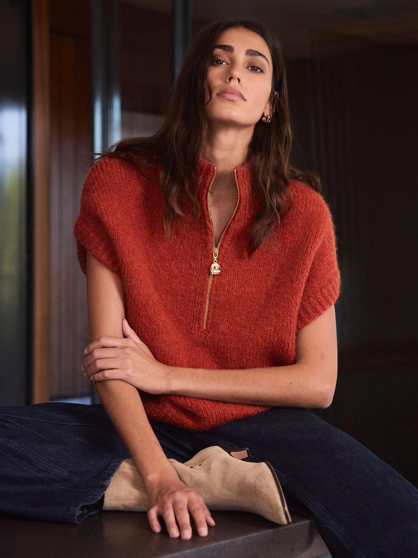 Image 2 of 6 of Mint Velvet Womens Half Zip Alpaca Blend Knitted Top - Orange