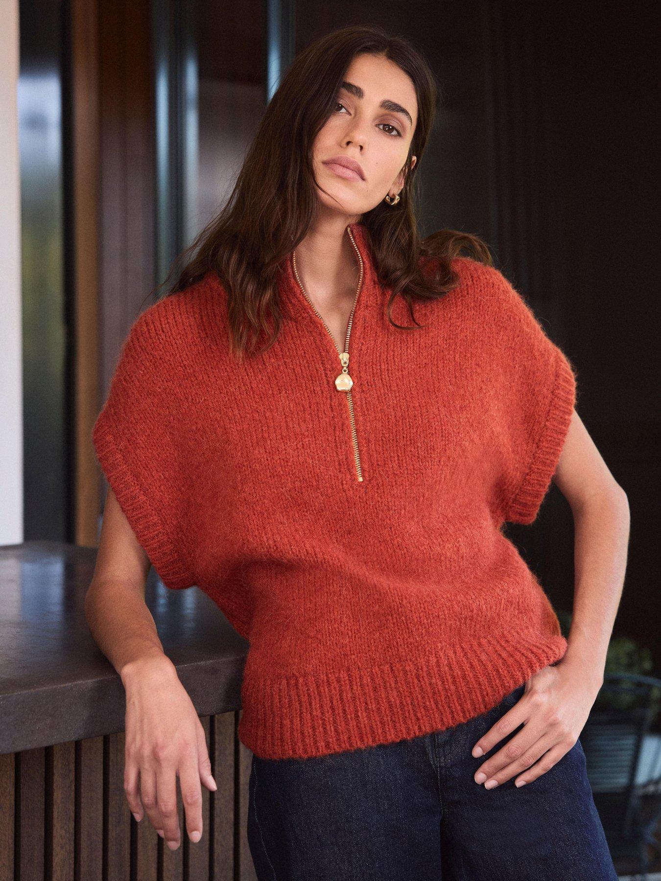 Image 3 of 6 of Mint Velvet Womens Half Zip Alpaca Blend Knitted Top - Orange