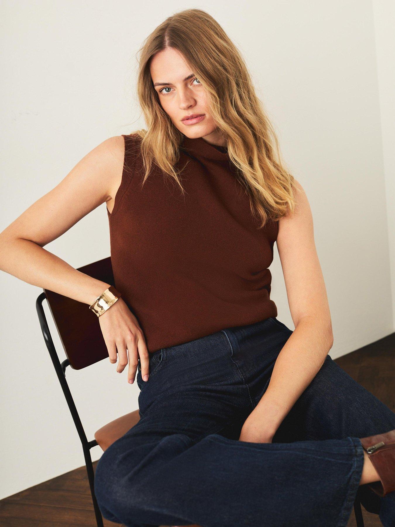 Image 4 of 6 of Mint Velvet Cowl Neck Sleeveless Knit Top - Brown