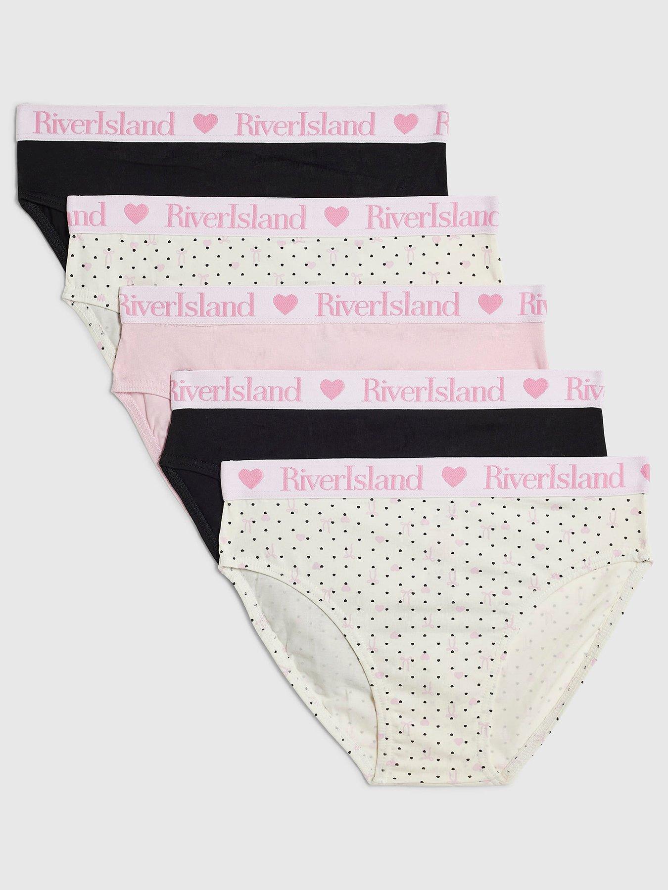 Image 1 of 3 of River Island Girls 5 Pack Stretch Cotton Logo Waistband Briefs - Multi