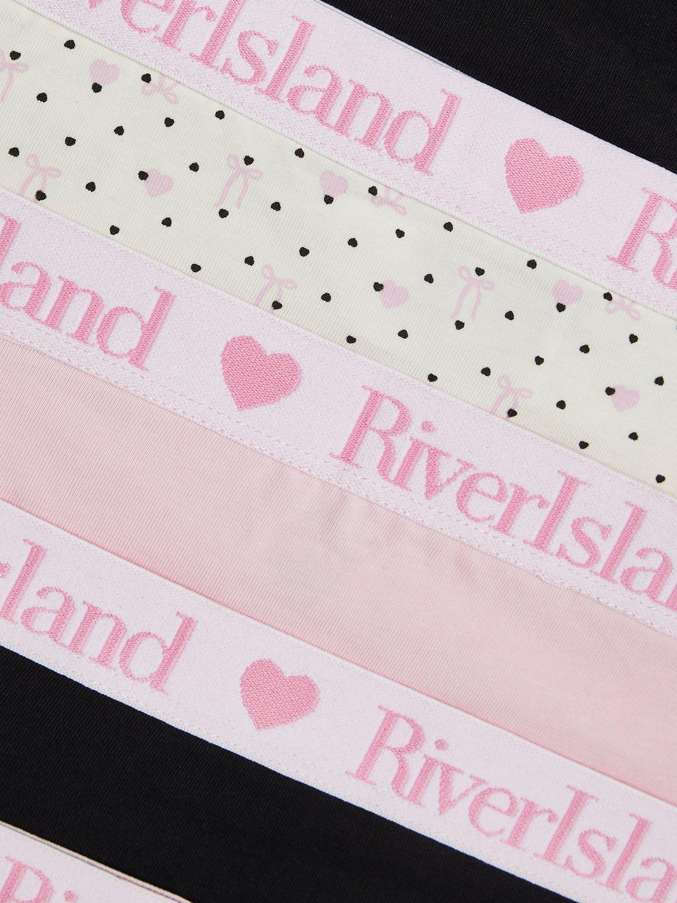 Image 3 of 3 of River Island Girls 5 Pack Stretch Cotton Logo Waistband Briefs - Multi