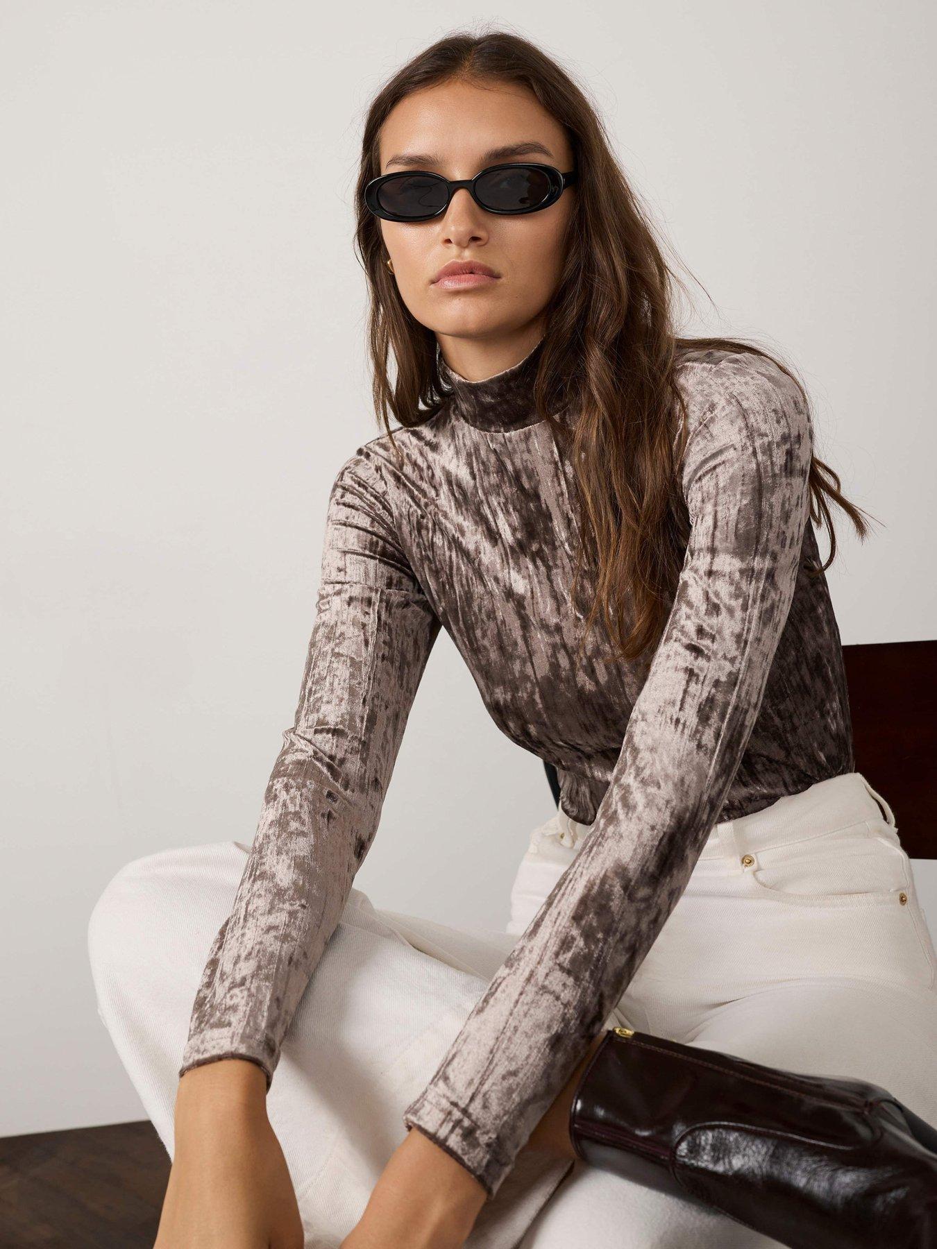 Image 1 of 6 of Mint Velvet Velvet High Neck Top - Brown