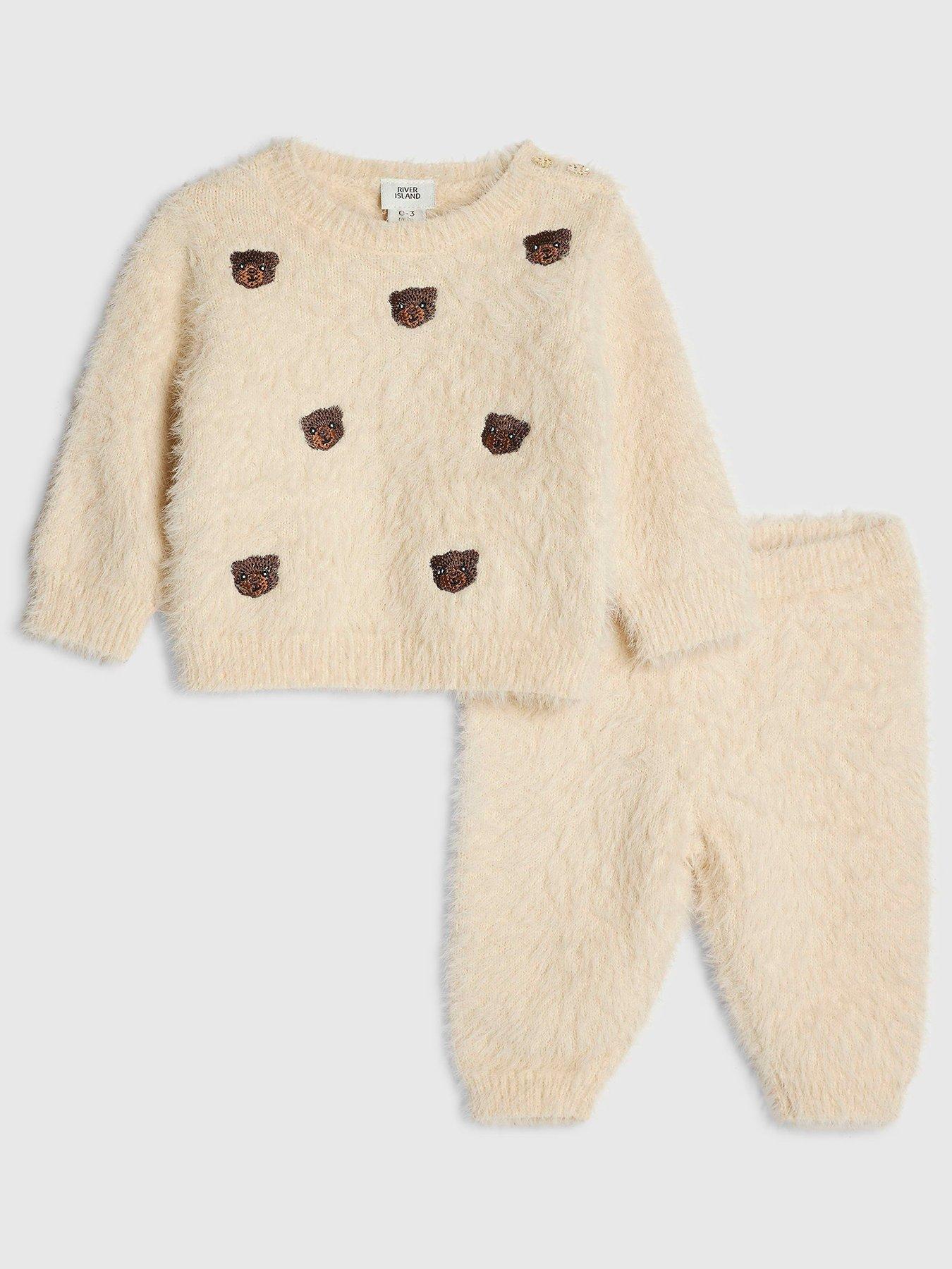 River Island Baby Baby Boys Fluffy Bear Sweatshirt Set - Beige